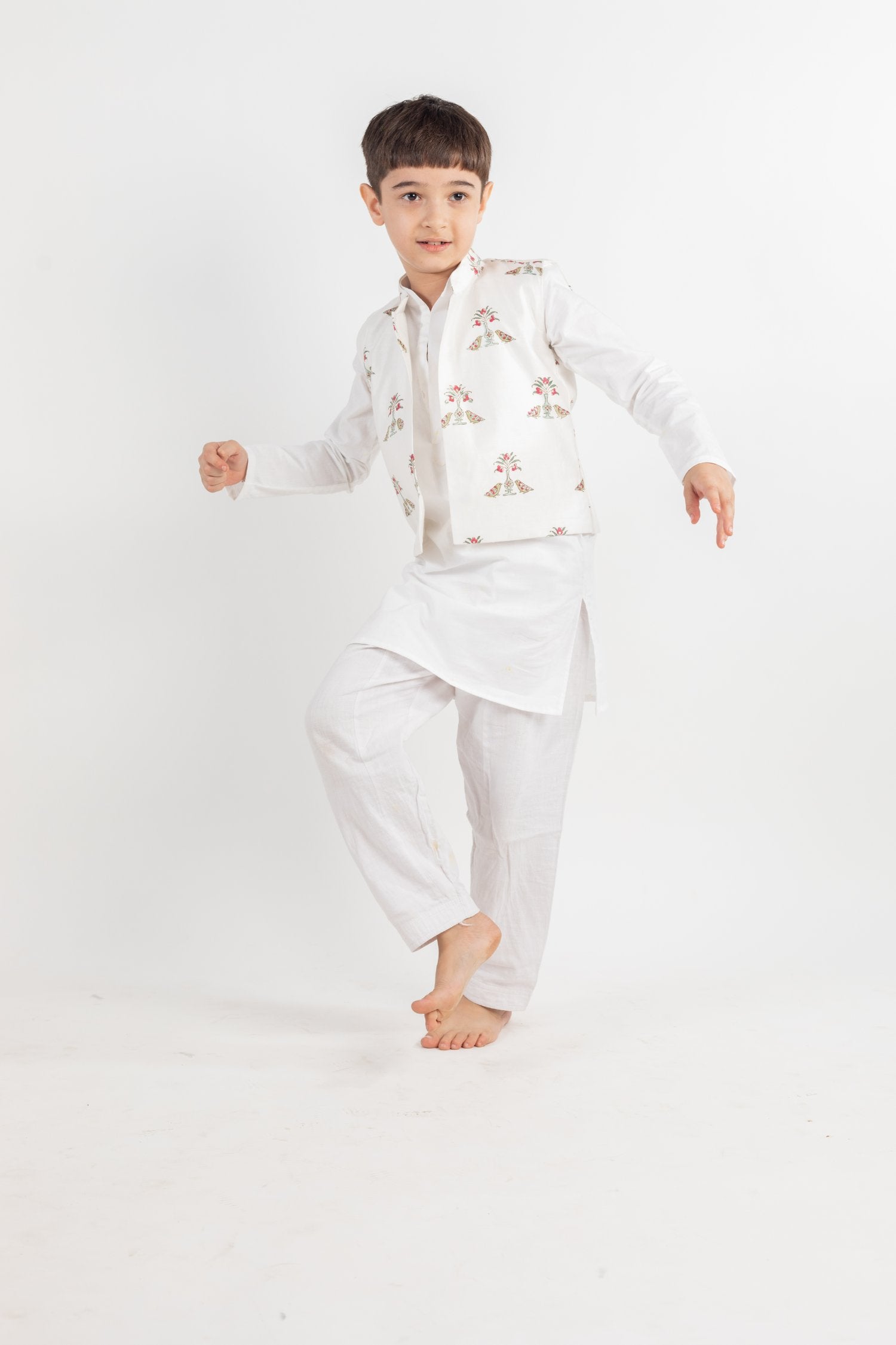 White Bird Kurta ,Jacket And Pyjama Set -3 Pc