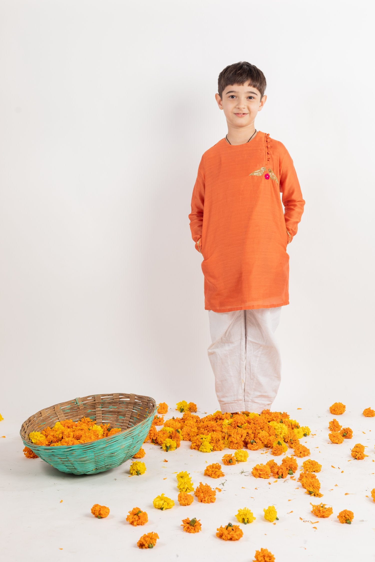 Full Sleeves Rust Embroidered Kurta Set