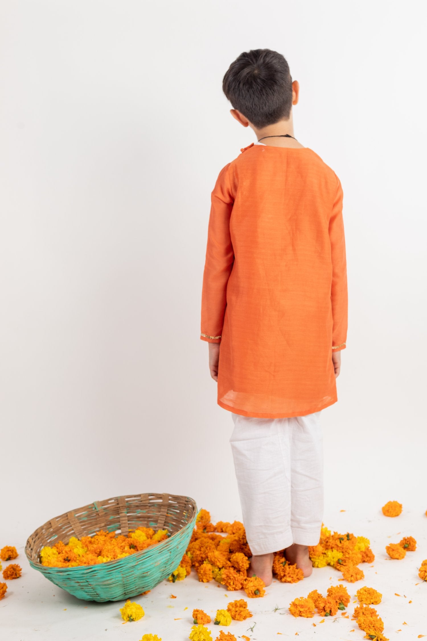 Full Sleeves Rust Embroidered Kurta Set