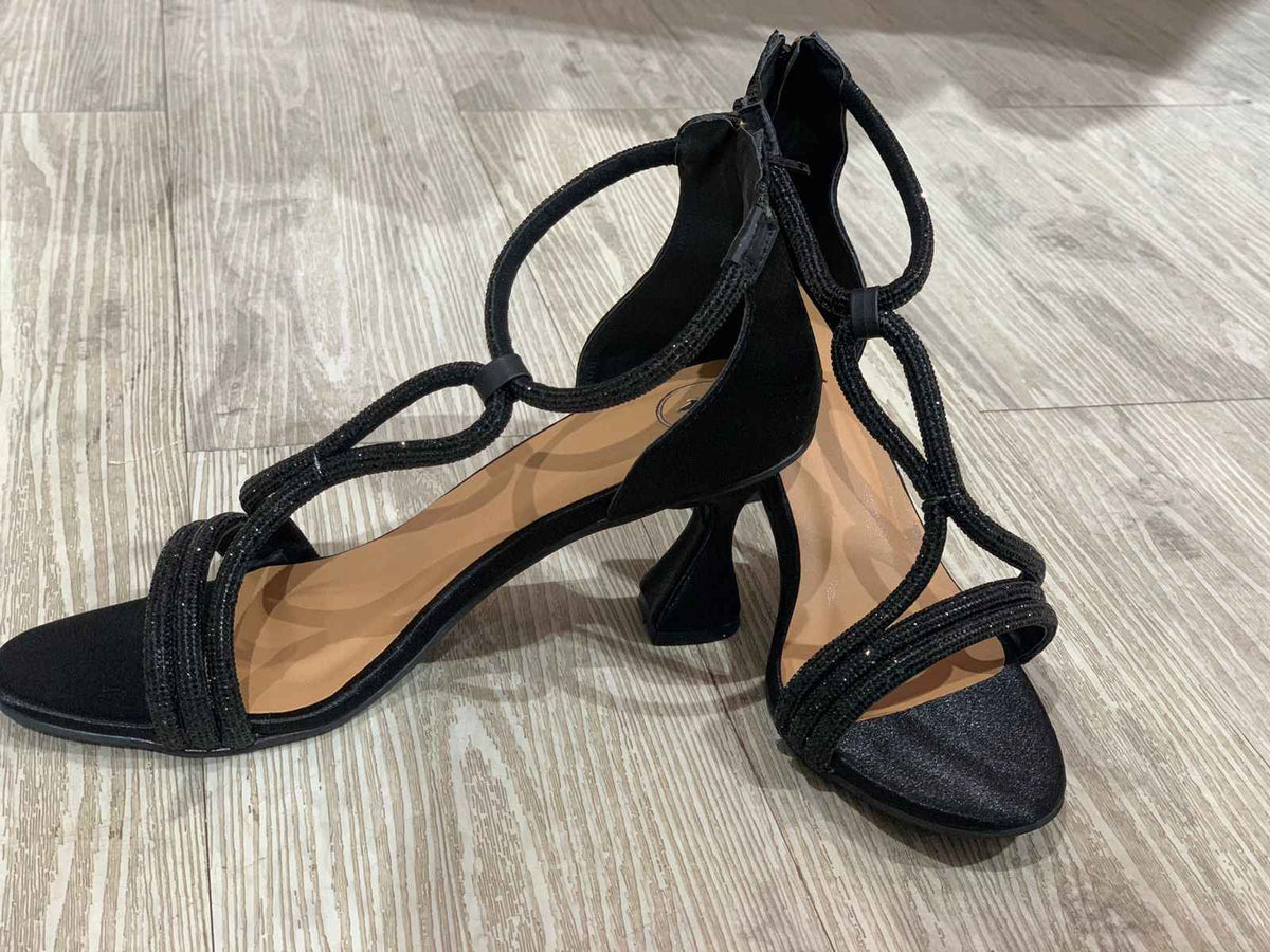 Black Elle Crisscross String Heel Sandals