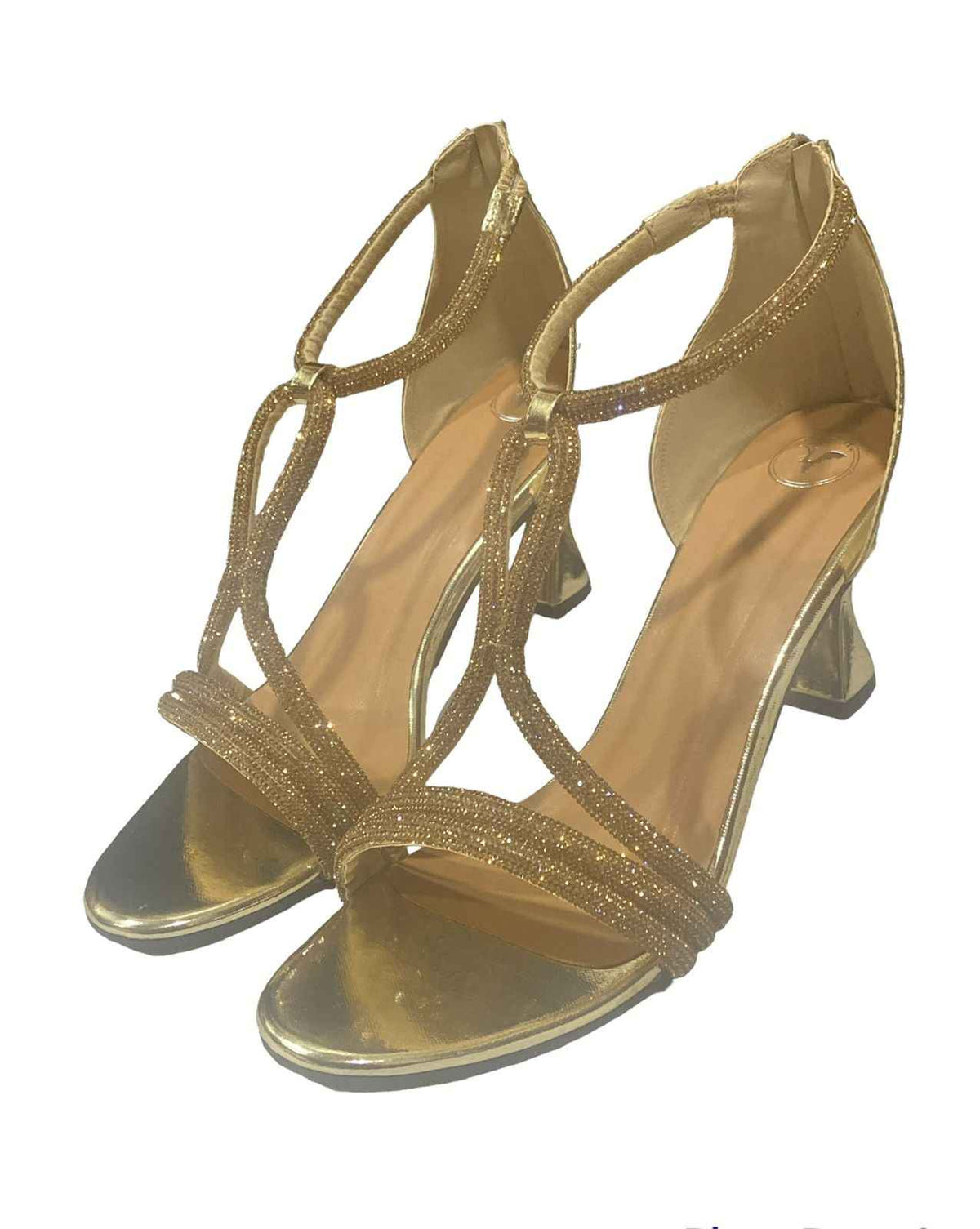 Gold Elle Crisscross String Heel Sandals