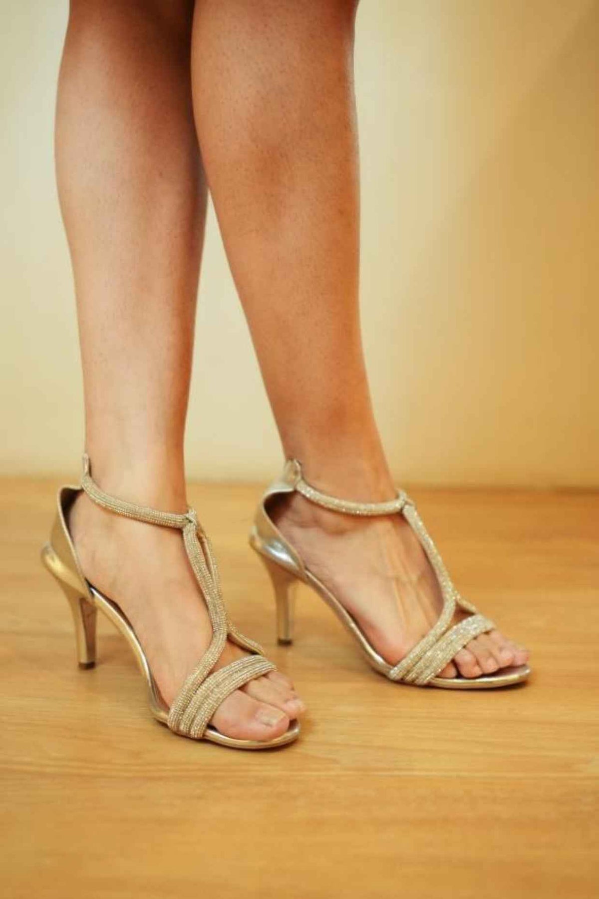 Gold Elle Crisscross String Heel Sandals