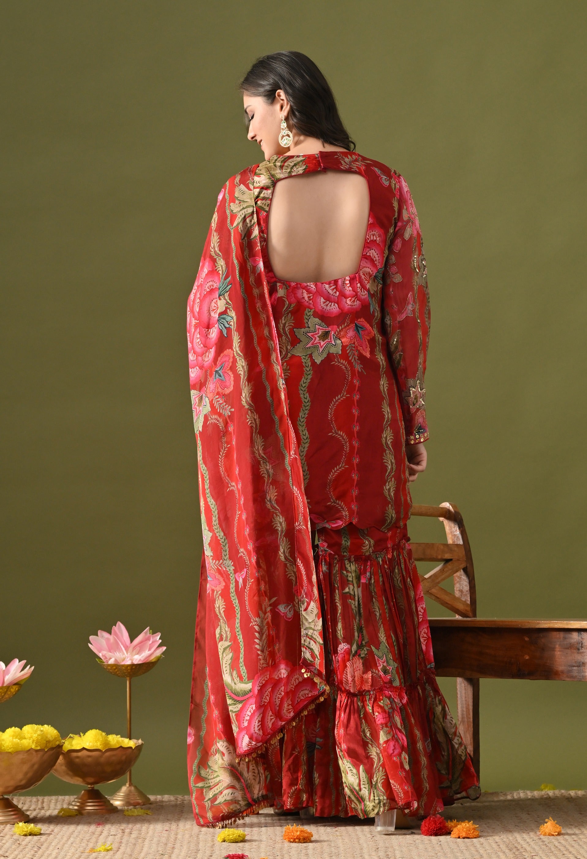 Reddish Maroon Gharara Set