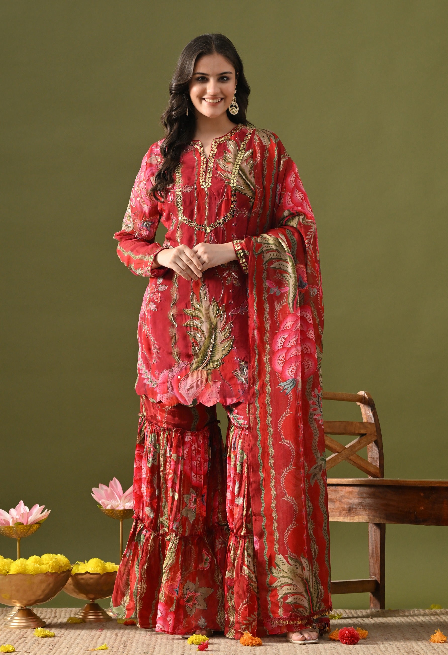 Reddish Maroon Gharara Set