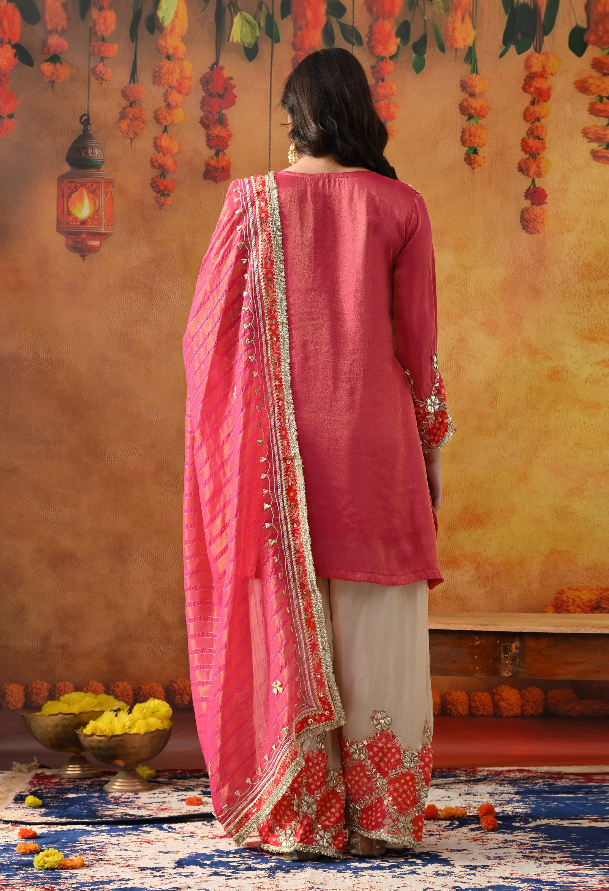 Pink Tissue Silk Kurta Set