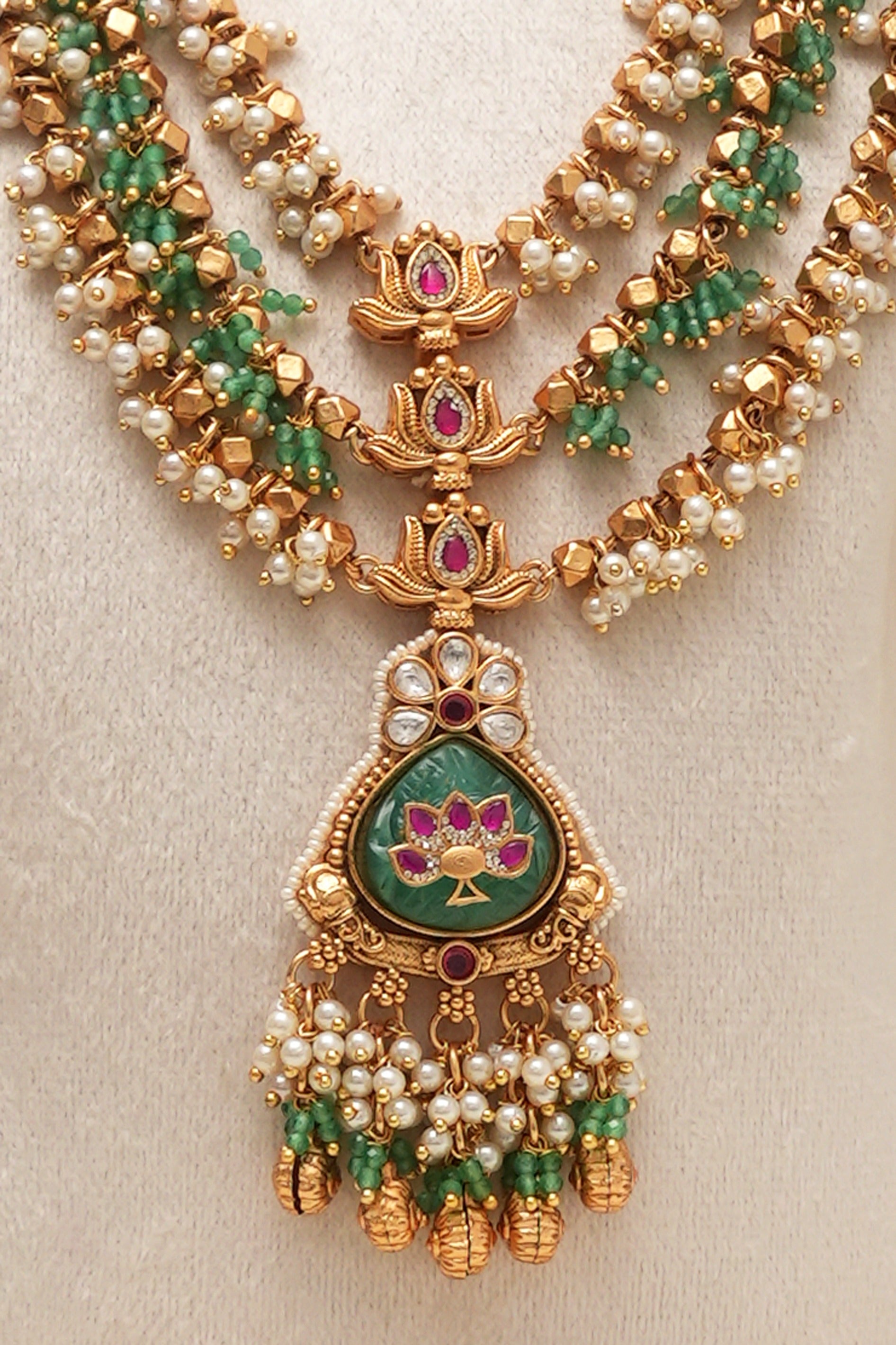 Grand Maharani Long Necklace Set in Antique Gold