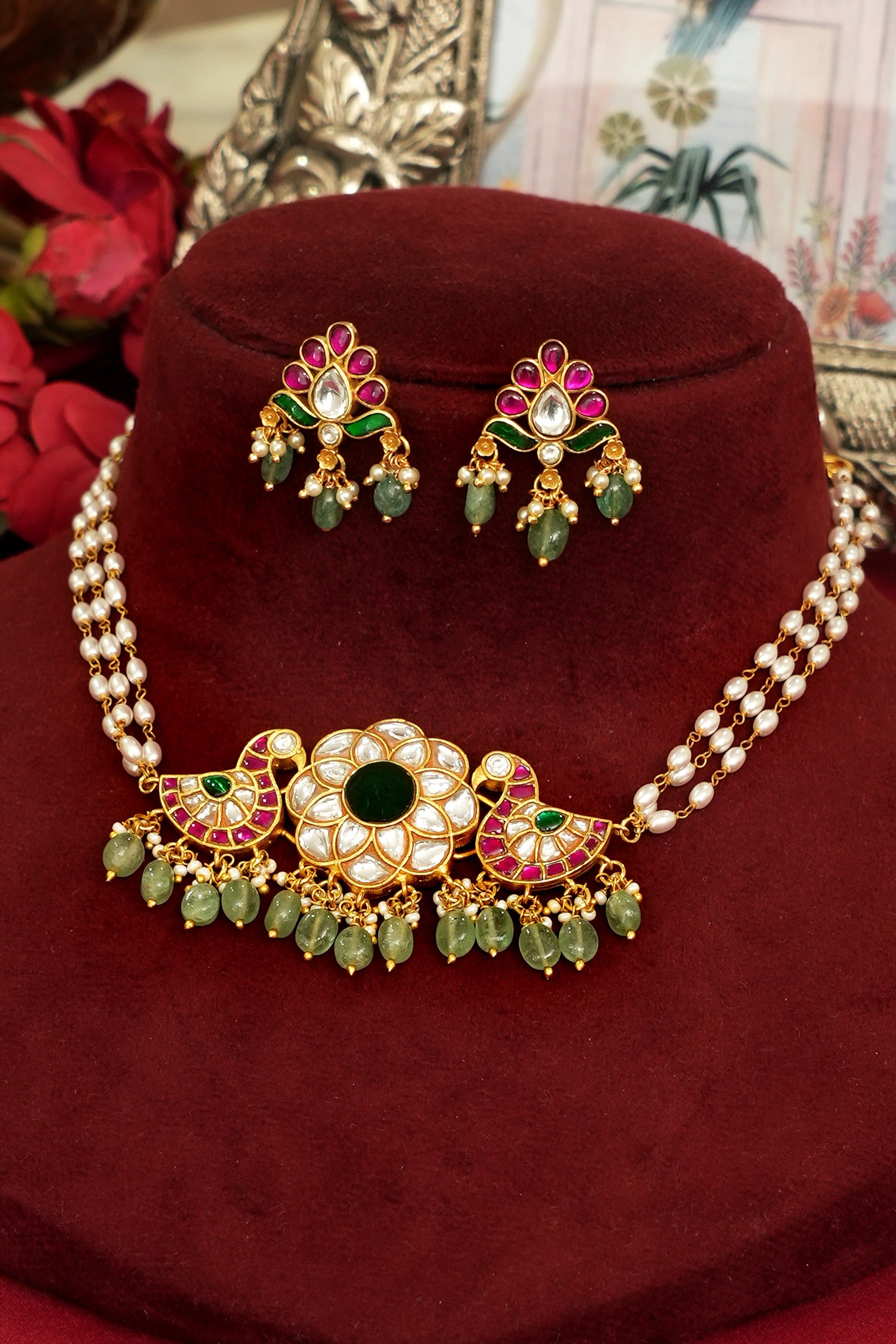 Heritage Kundan Jadau Peacock Choker Set