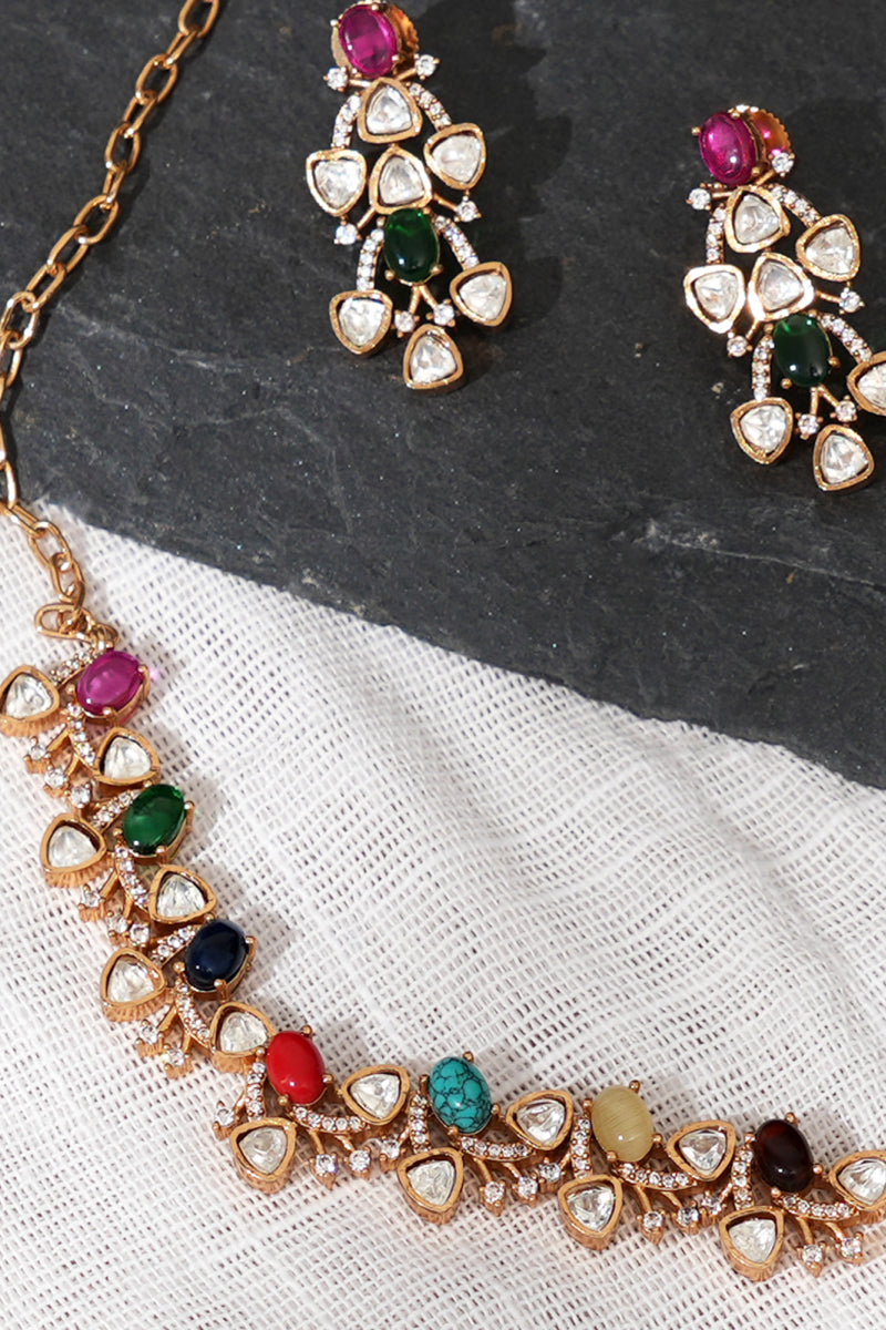 Multi Polki Zircon Necklace Set