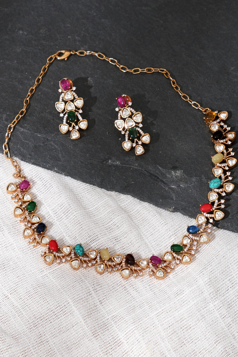 Multi Polki Zircon Necklace Set