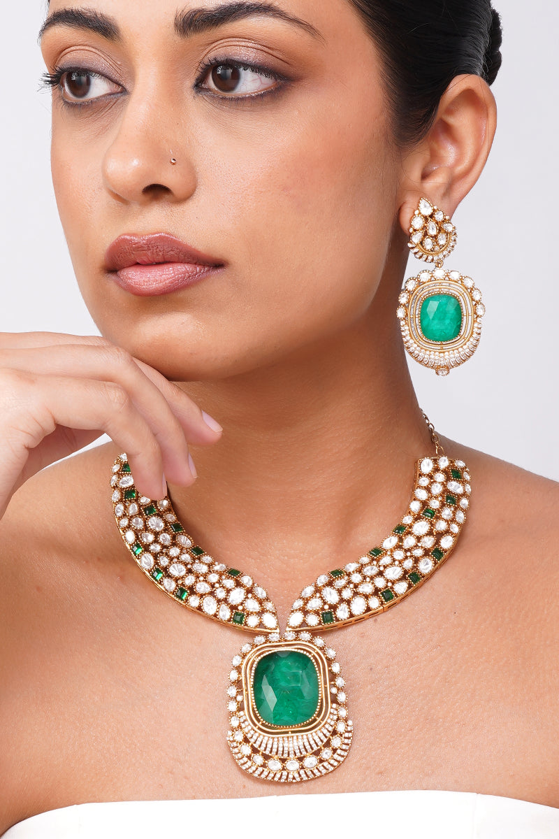 Myra Emerald Kundan Necklace Set