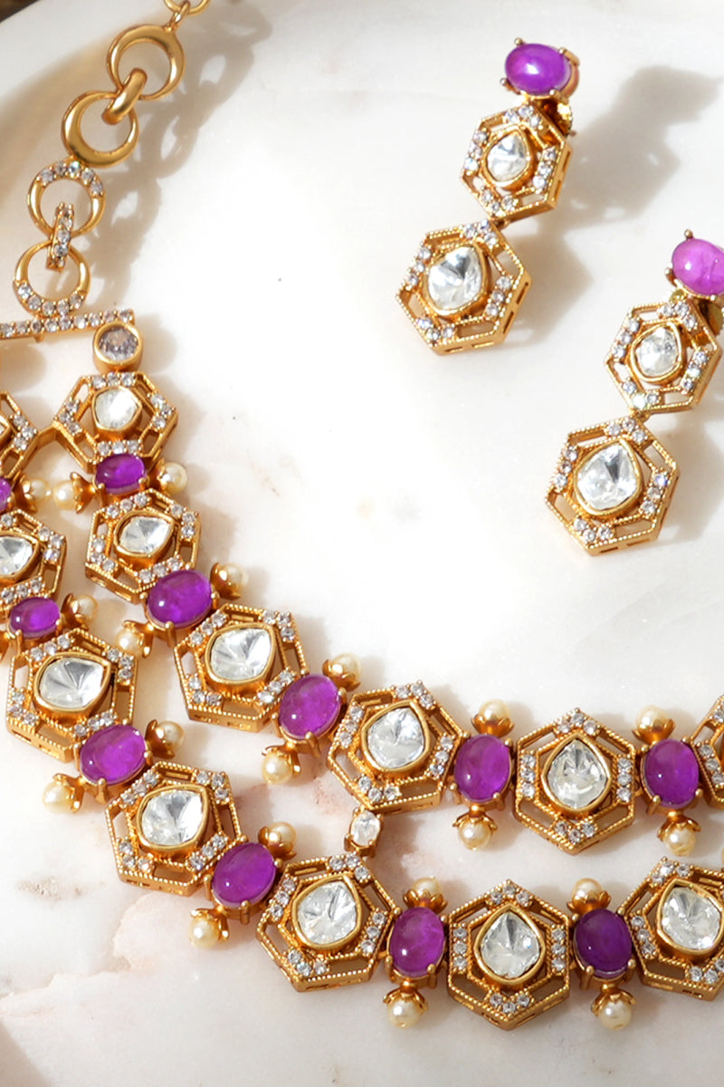 Vedhika Double Line Kundan Necklace Set