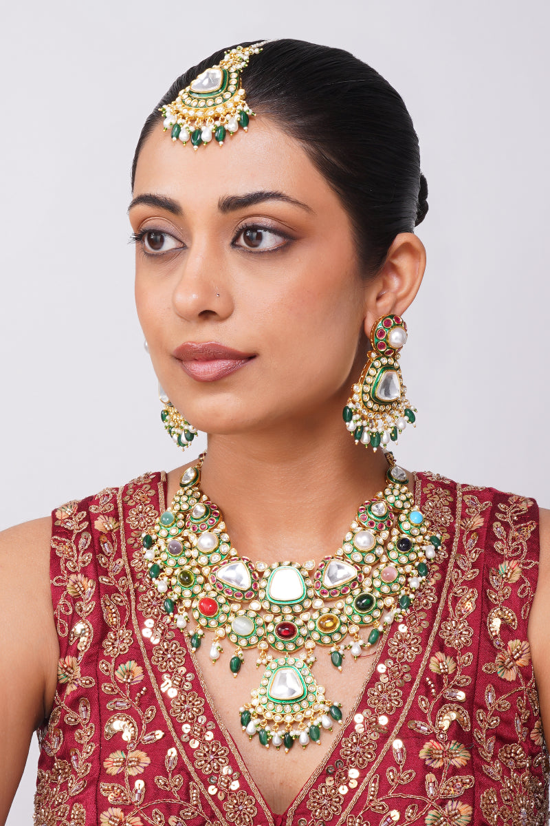 Zarika Kundan Necklace Set Navratana