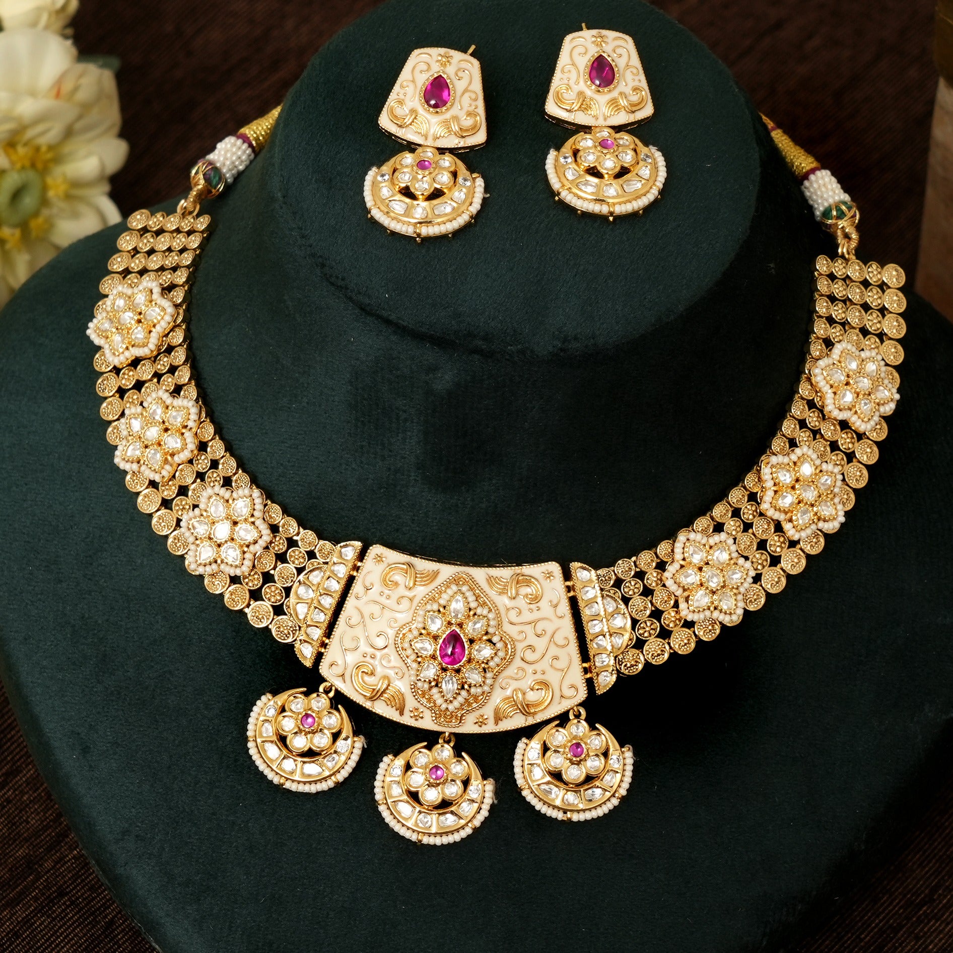 Lavya Kundan Meena Necklace Set