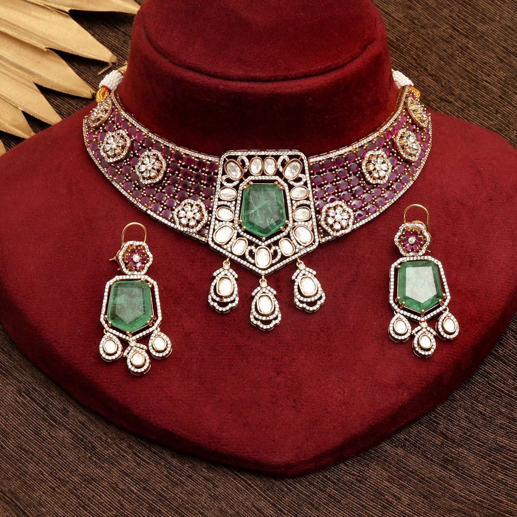 Dia Kudan Polki Necklace Set