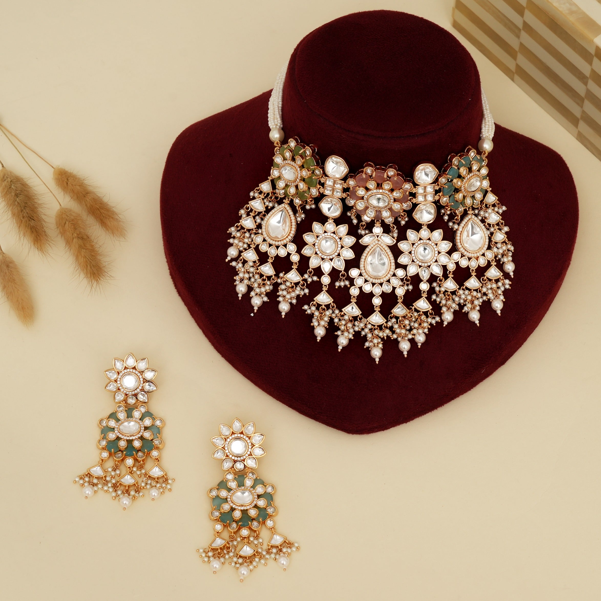 Suhasini Pestel Kundan Necklace Set