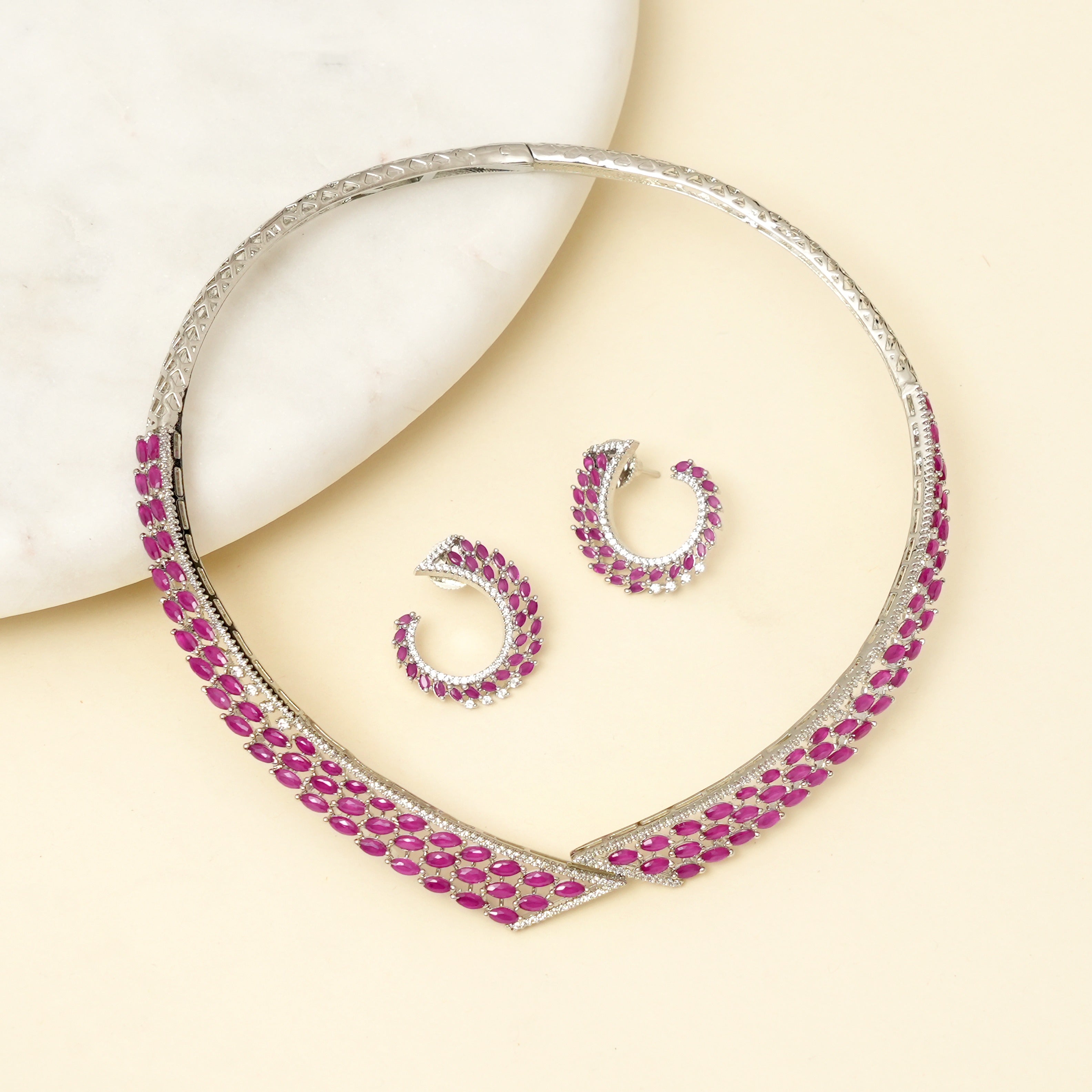 Aira Ruby Statement Necklace Set