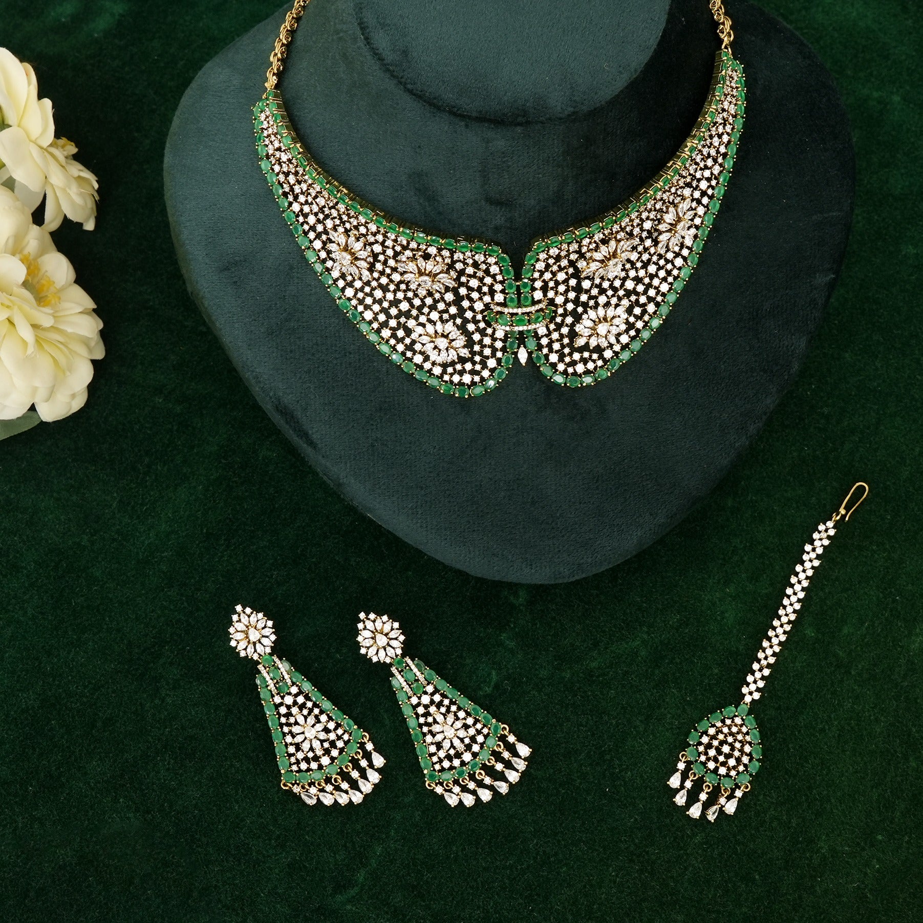 Indrani Emerald Green Necklace Set
