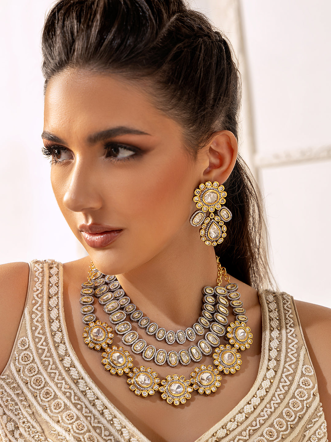 2 in 1 Polki Bridal Necklace Set- front view