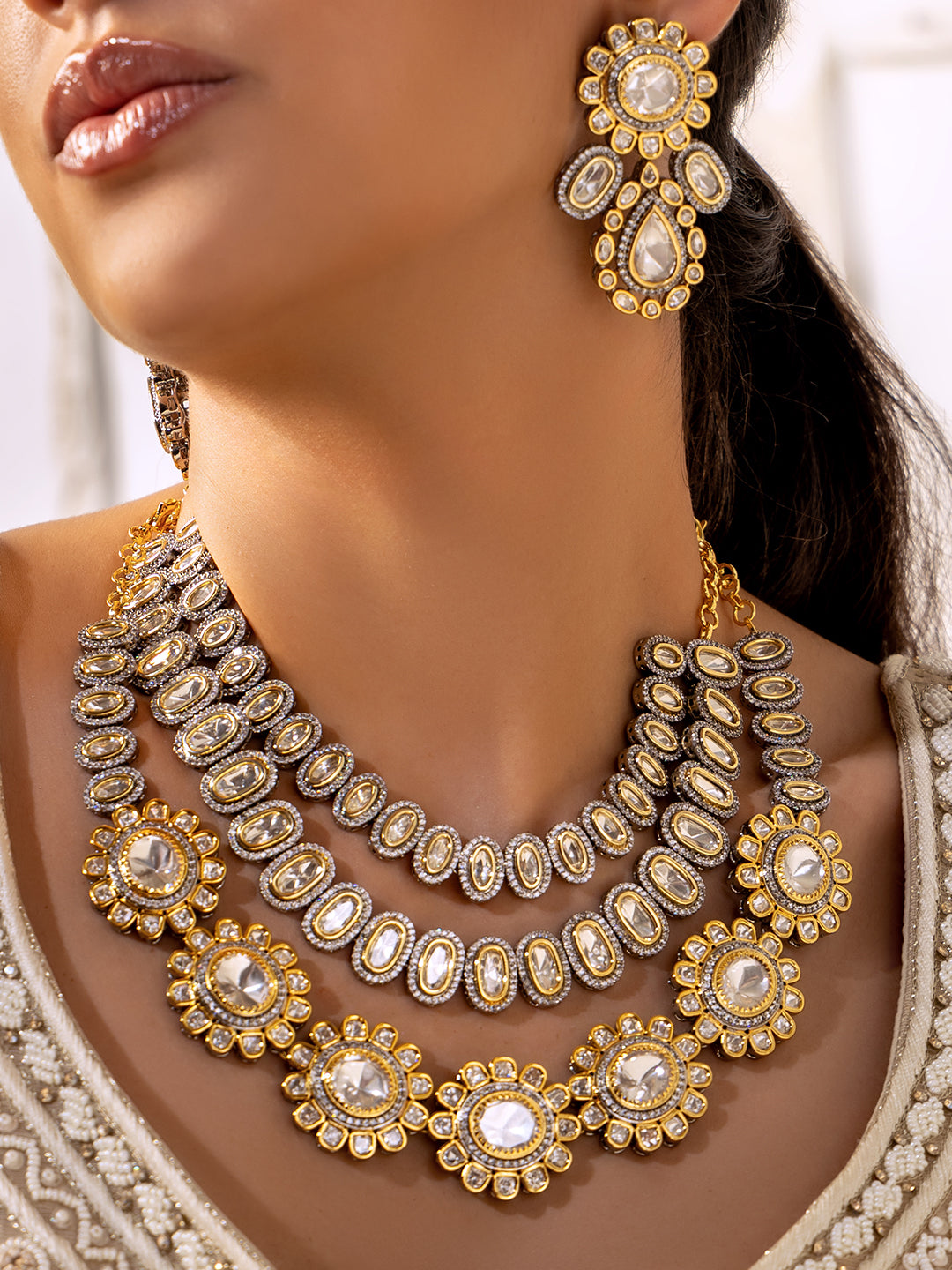 2 in 1 Polki Bridal Necklace Set- close view