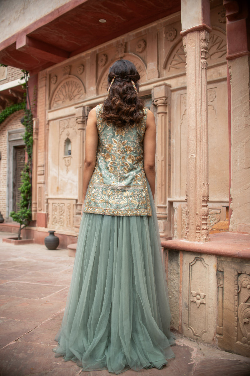 EMBROIDERED JACKET TULLE LEHENGA SET