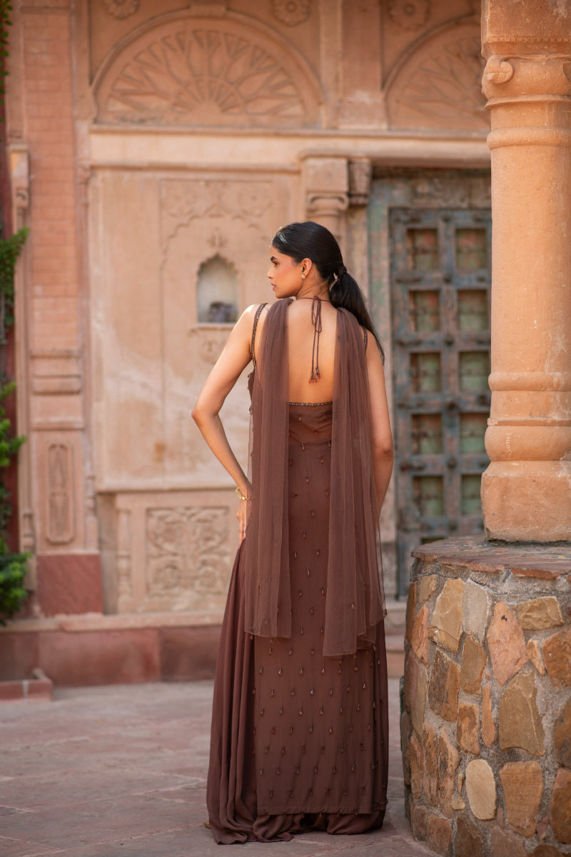 SHEER SHARARA SET WITH HANGING BEADS