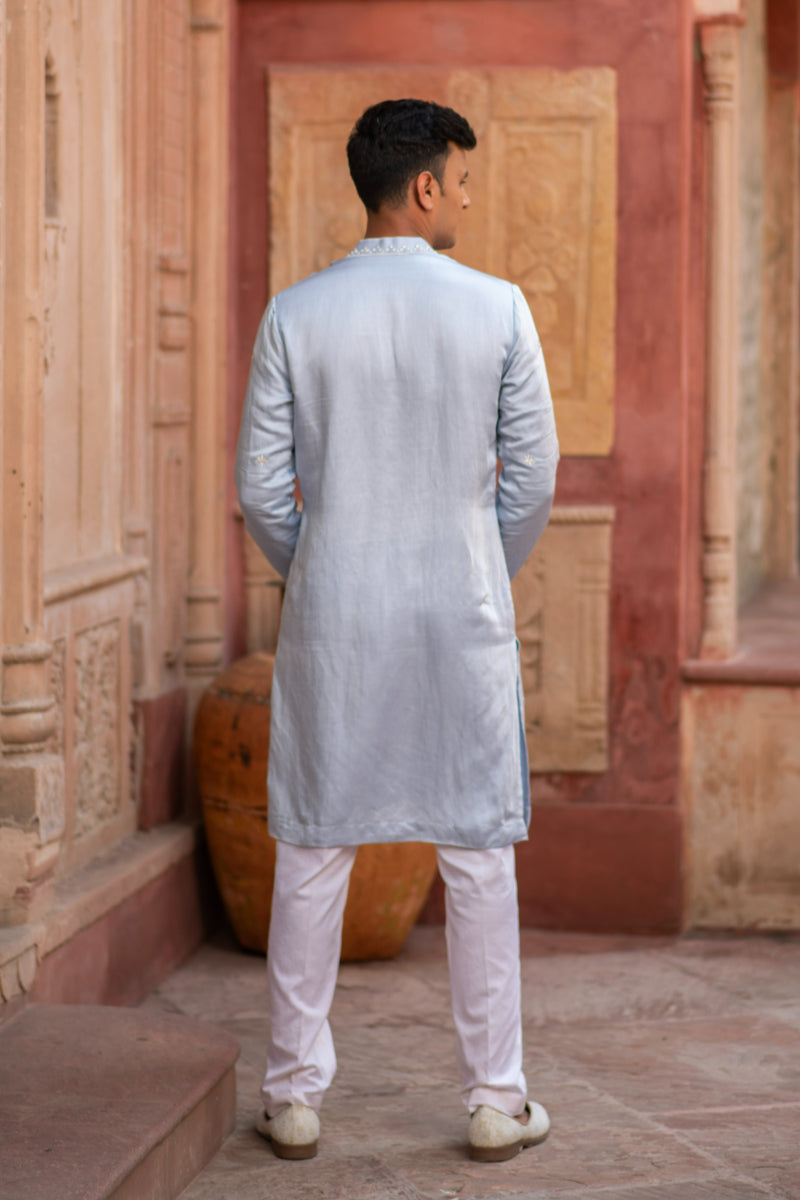 POWDER BLOUSE SATIN LINEN KURTA PANTS SET