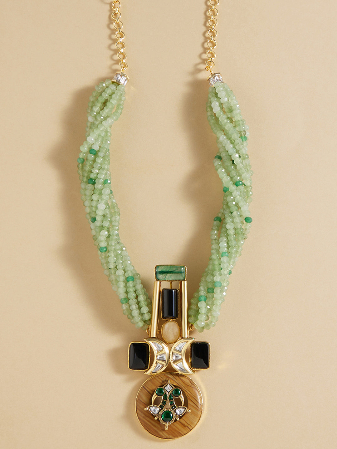 Gold Tone & Green Bespoke Pendant Necklace