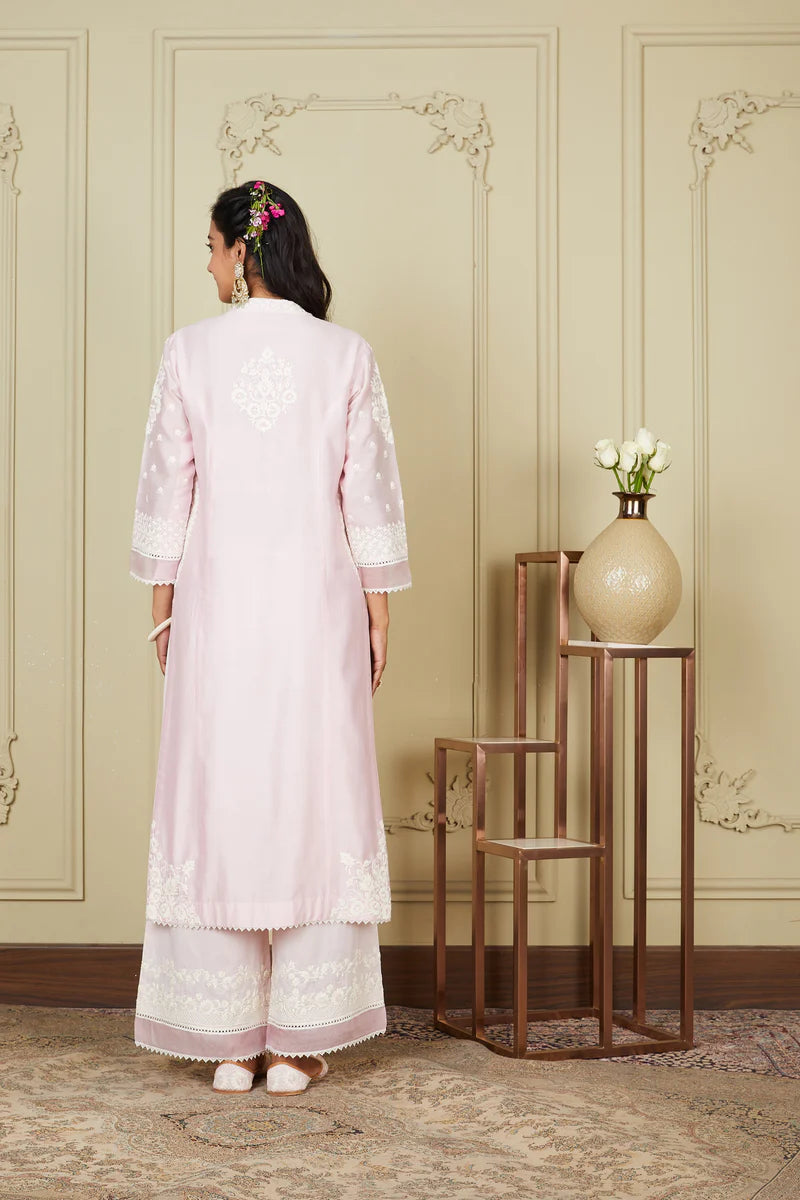 Bahareh Pearl Blush Long Kurta With Palazzo