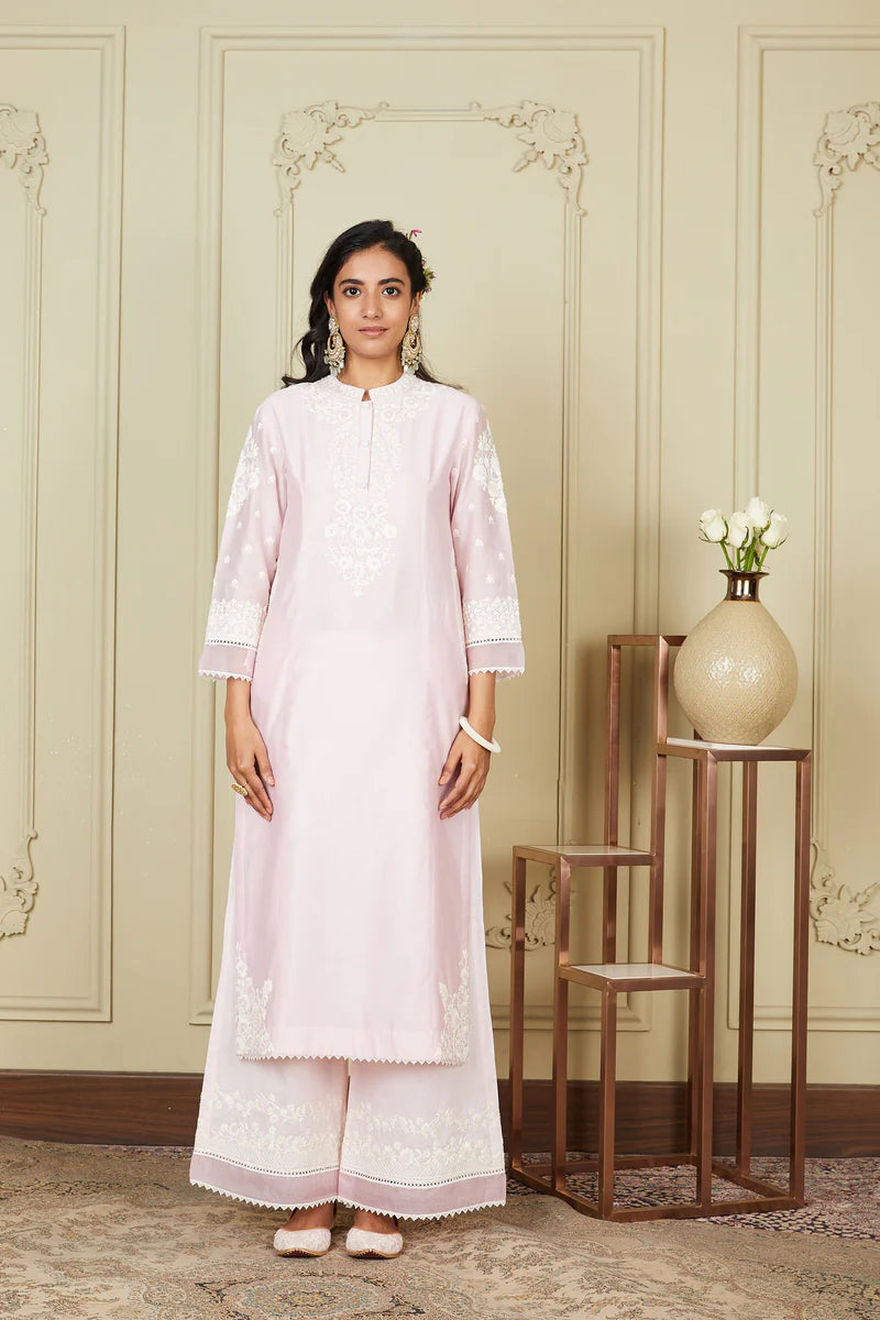 Bahareh Pearl Blush Long Kurta With Palazzo