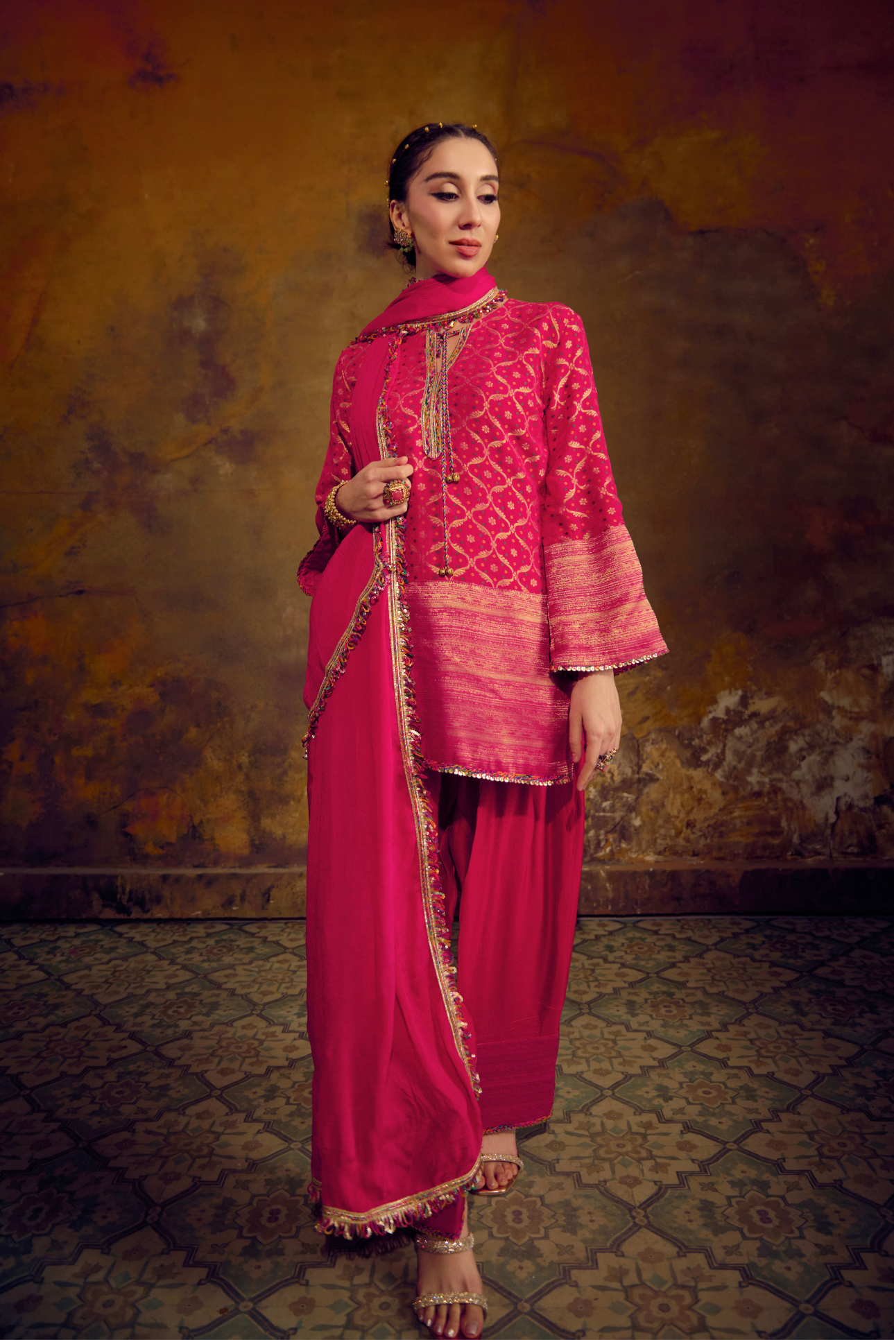 Naad Shakti - Pink Farshi Salwar Set with Tassle Detailing