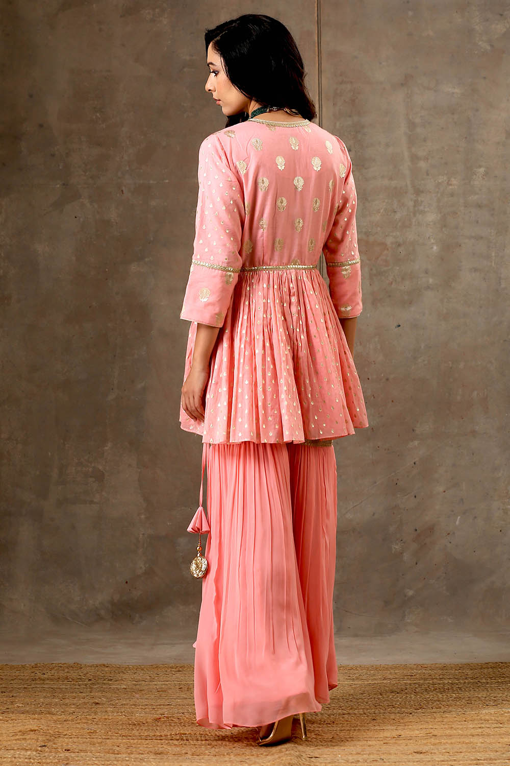 Peach Color Peplum Style Sharara Set