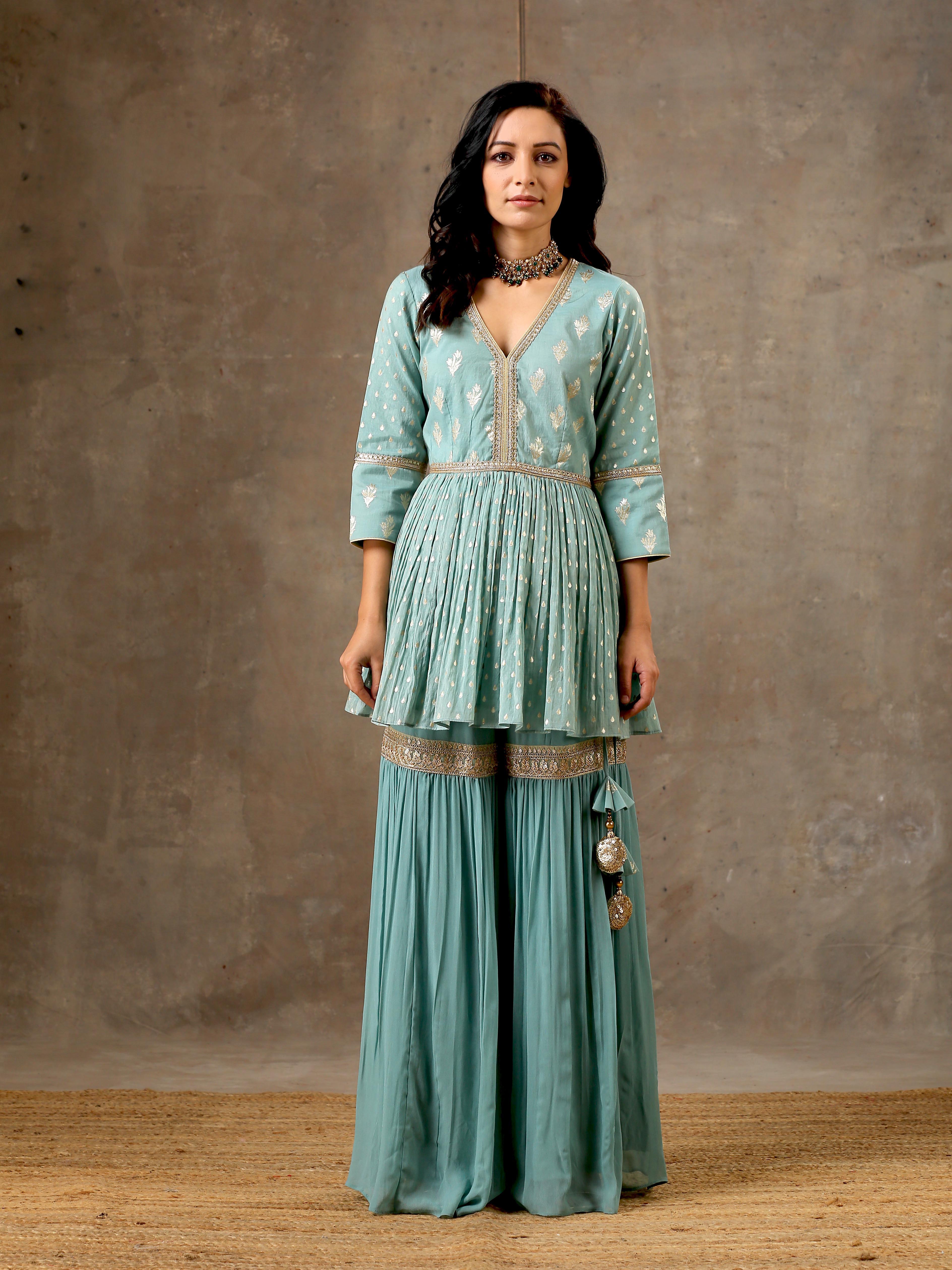 Aqua Blue Peplum Style Sharara Set