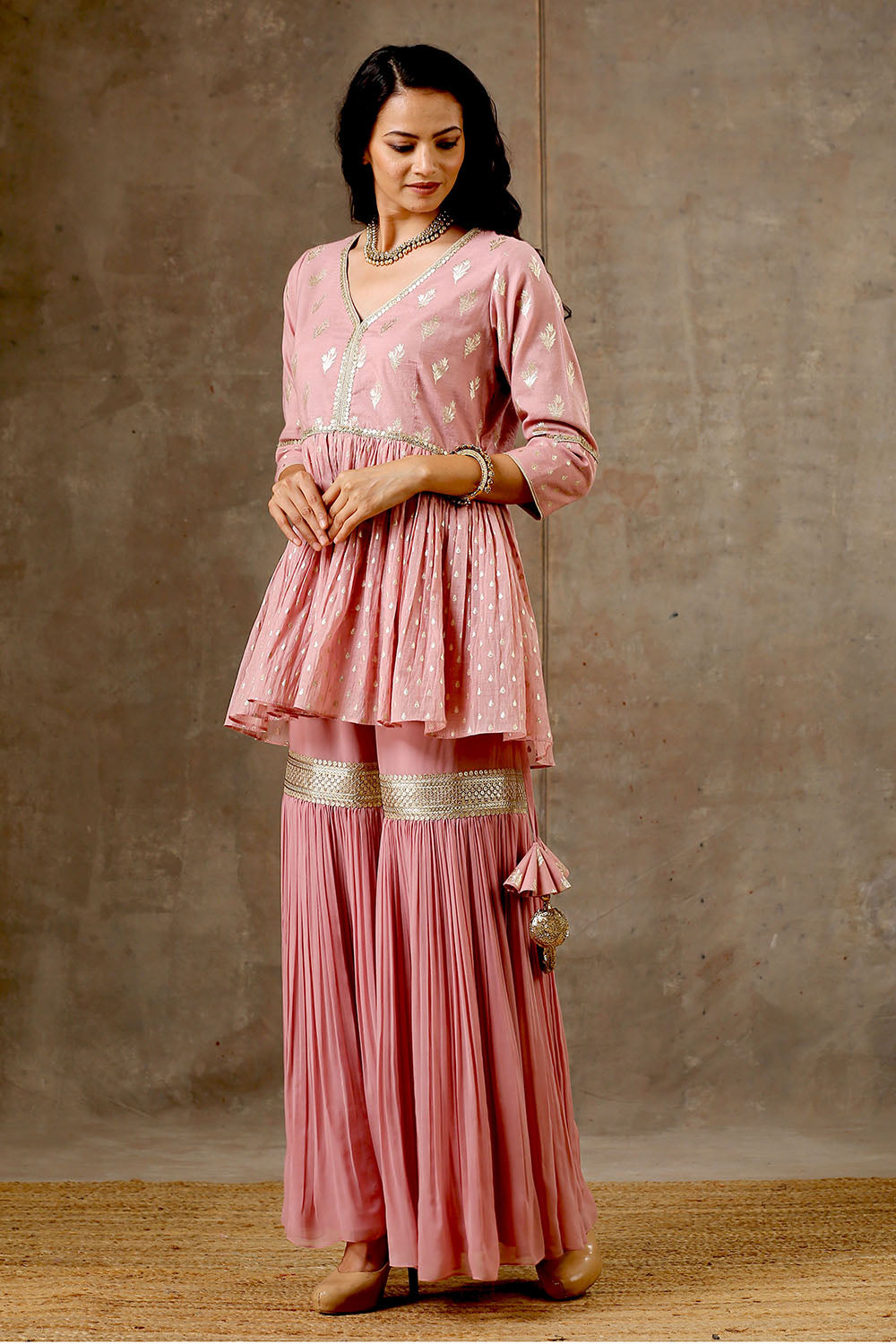 Pink Color Peplum Style Sharara Set