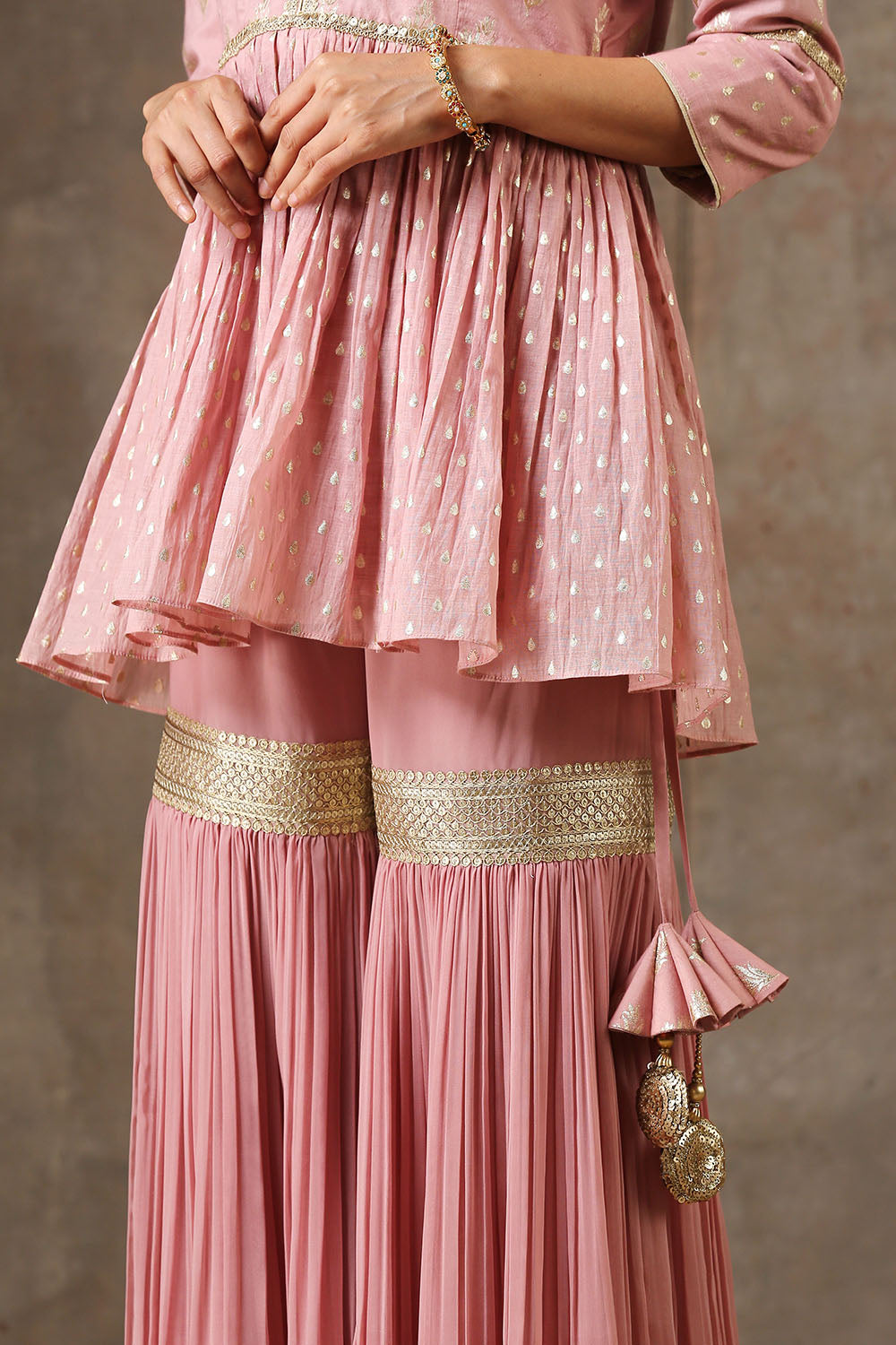 Pink Color Peplum Style Sharara Set