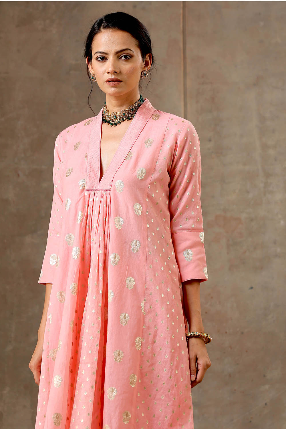 Peach Chanderi Silk Kurta Set in 5 Kalis