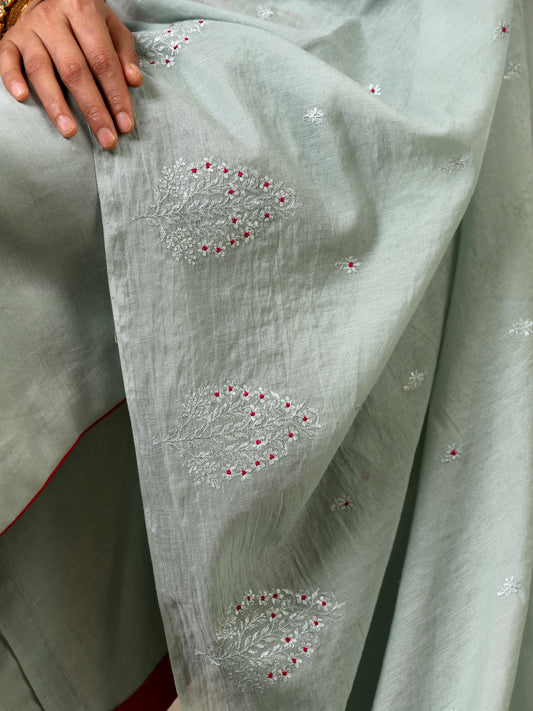 Sage Green Hand Embroidered Chanderi Silk Set