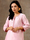 Load image into Gallery viewer, Hand Embroidered Chanderi Silk Pink Kurta Set
