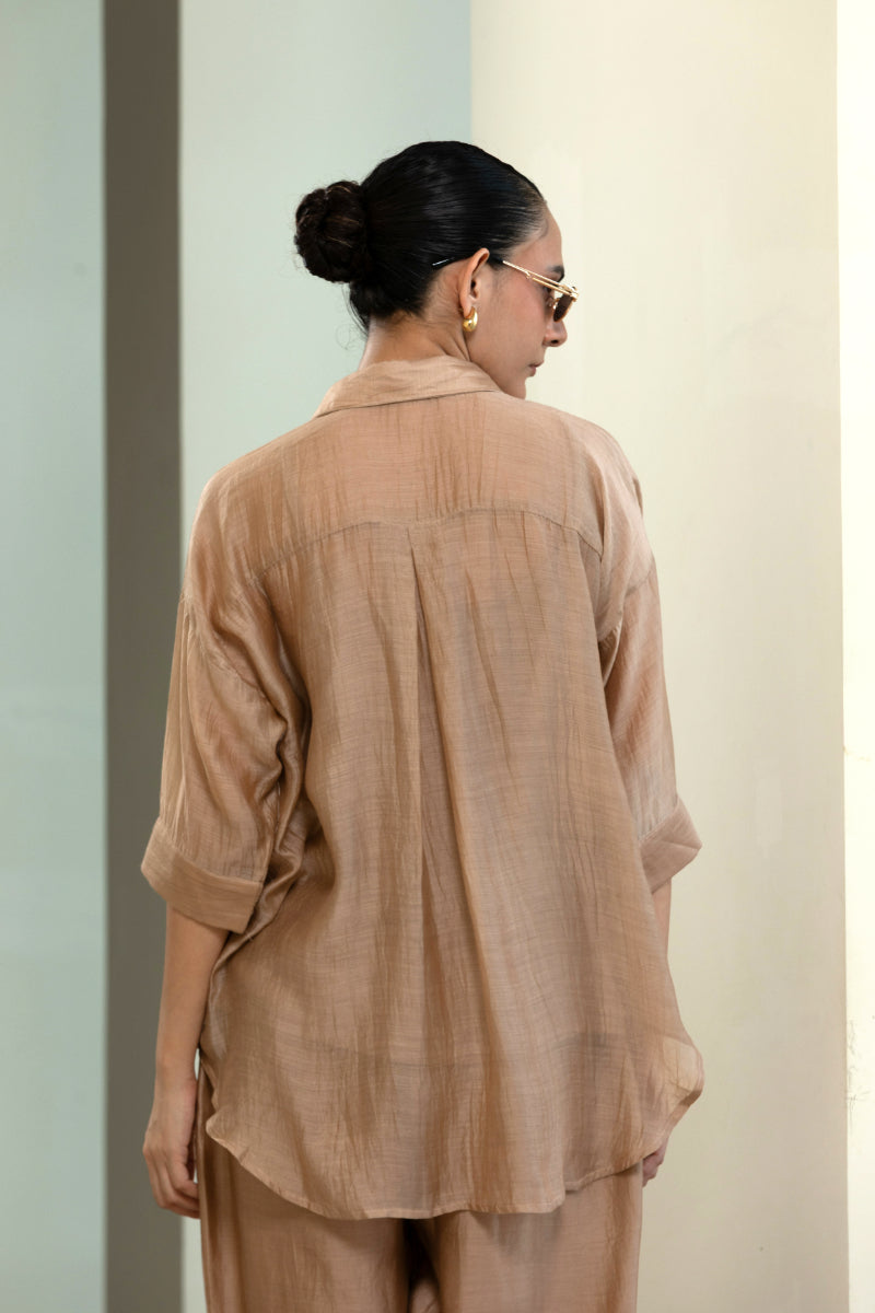 Chanderi Silk Sequins Shirt - Beige