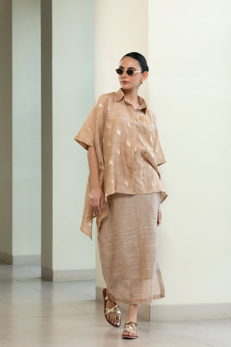 Asymmetrical Rose Shirt - Beige