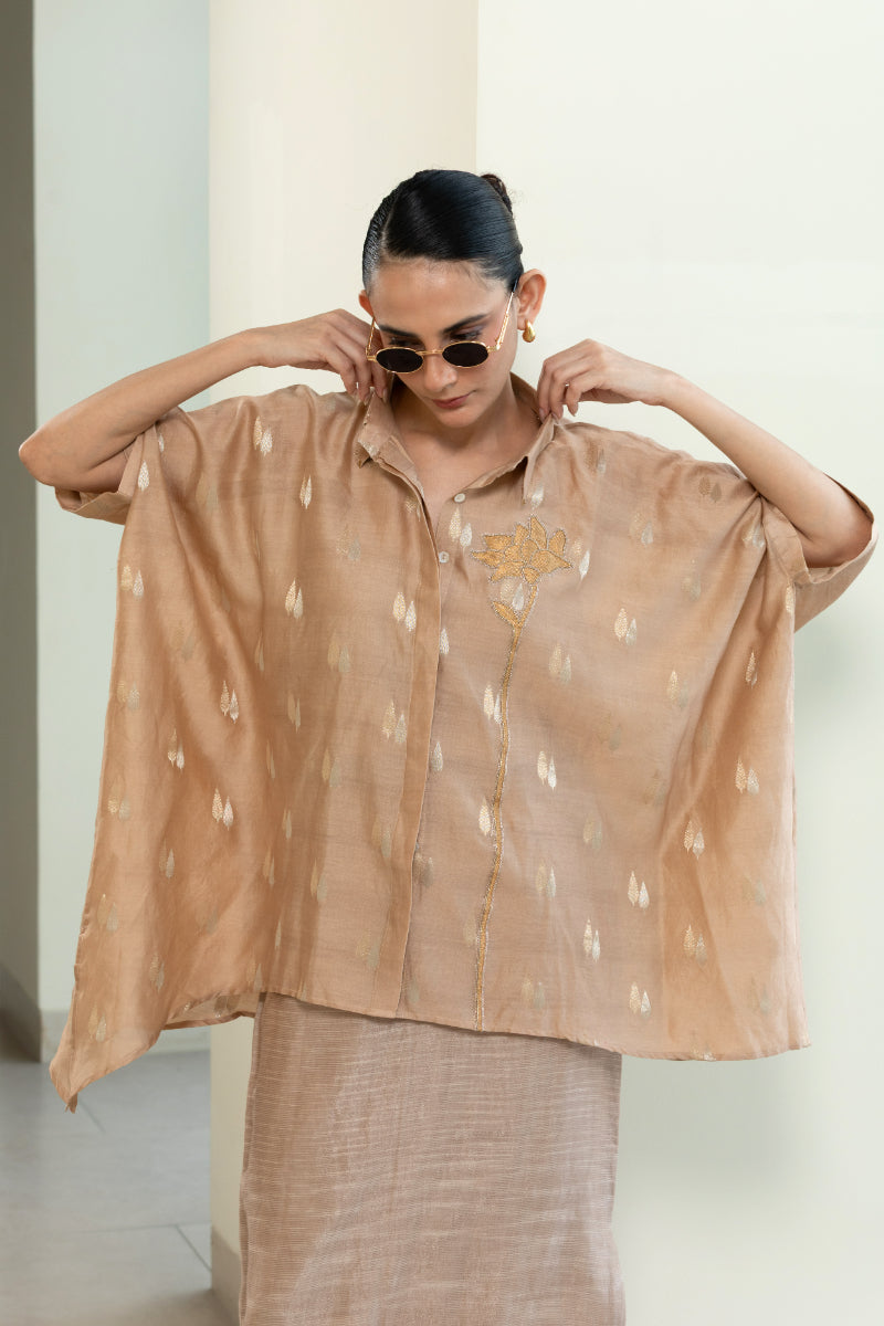 Asymmetrical Rose Shirt - Beige