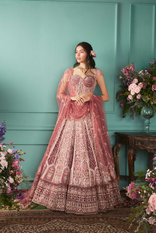 Rust-Rose Lehenga With French Chateau Elements