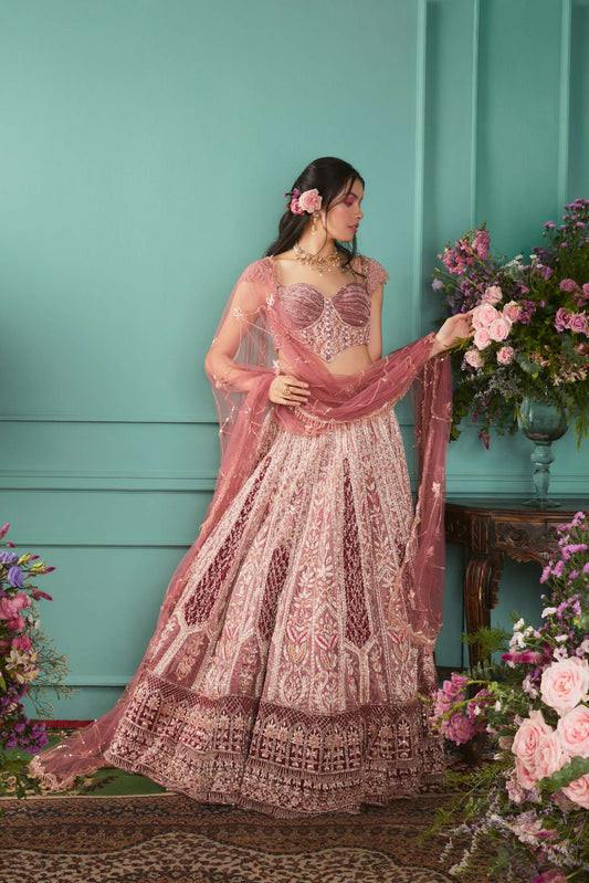 Rust-Rose Lehenga With French Chateau Elements