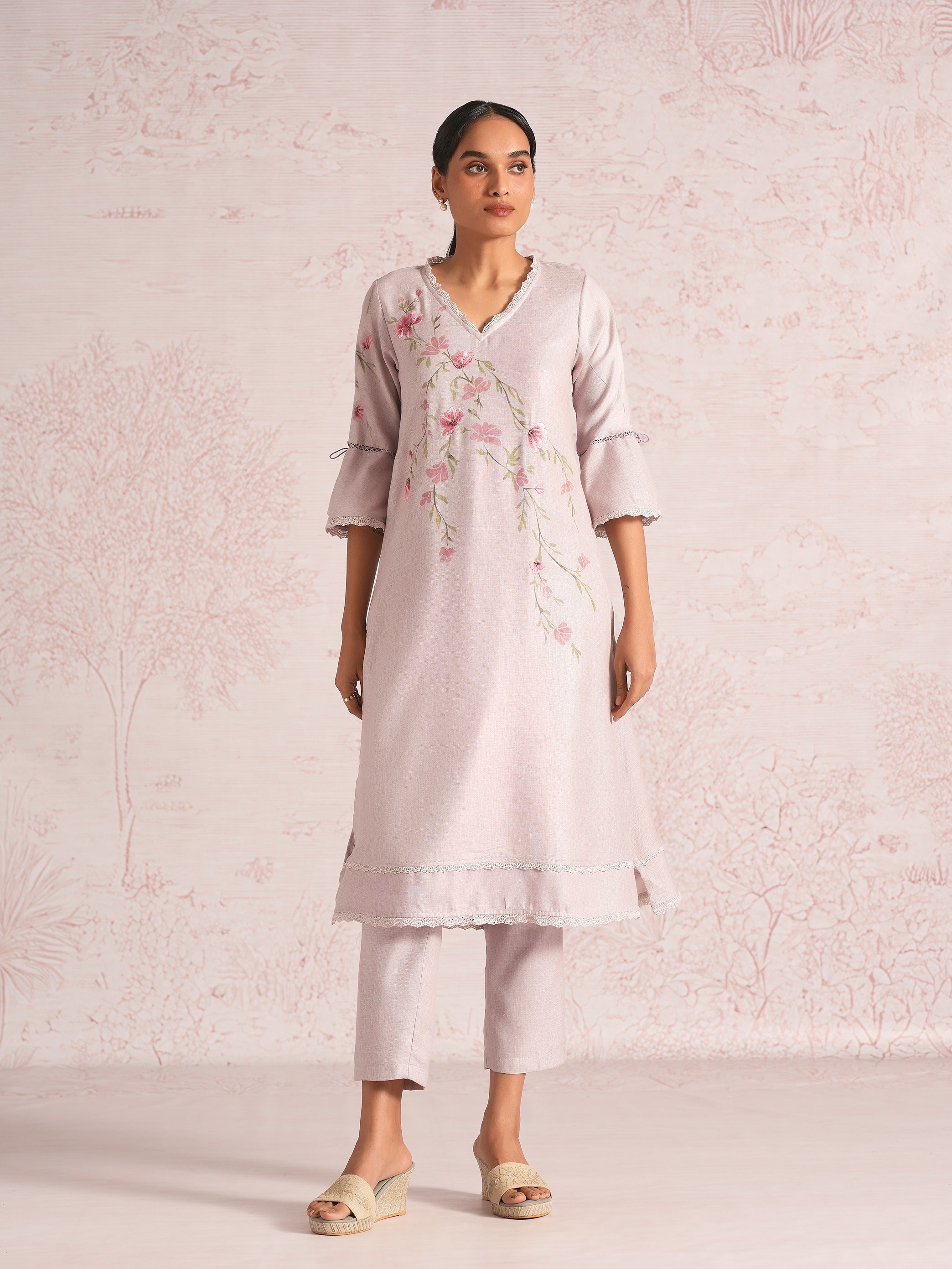 Blush Vines Kurta set - Mauve