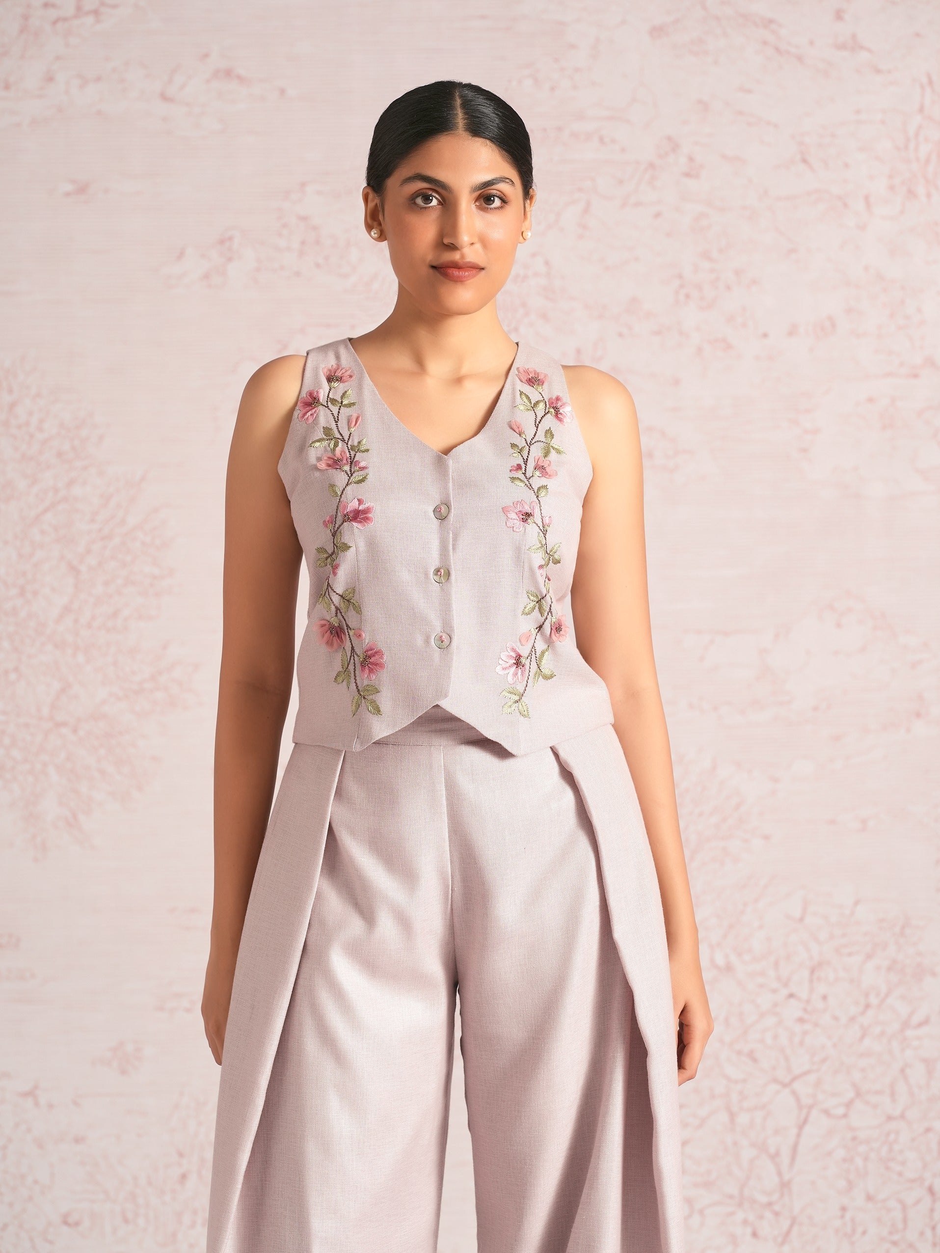 Blush Vines Waist Coat Co-Ord - Mauve