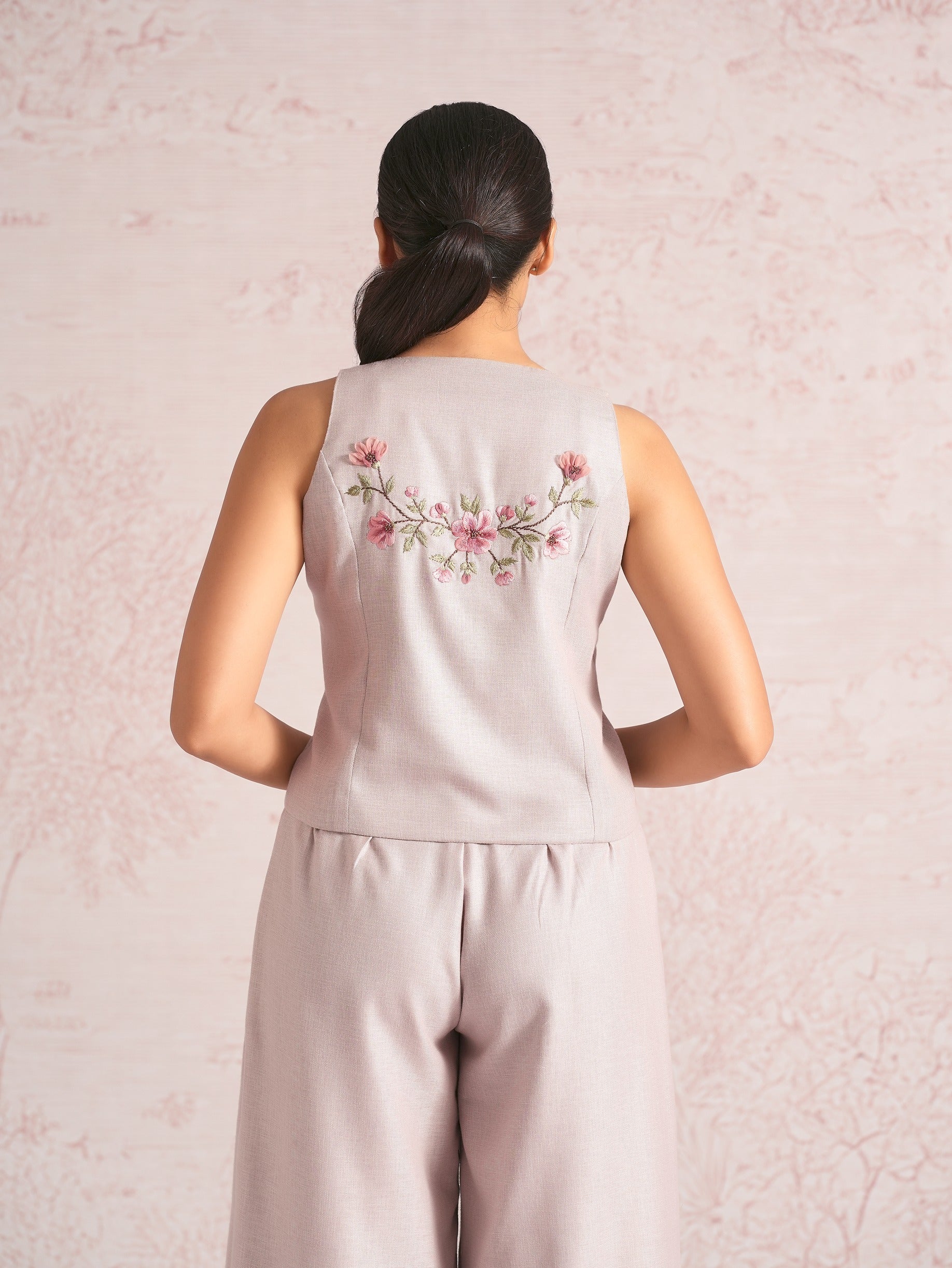 Blush Vines Waist Coat Co-Ord - Mauve