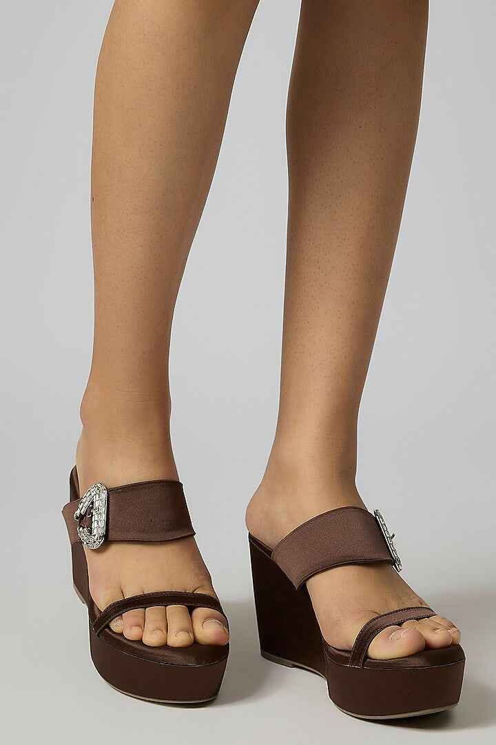 Brown Open Toe Slip-on Dassy Mocha Wedge