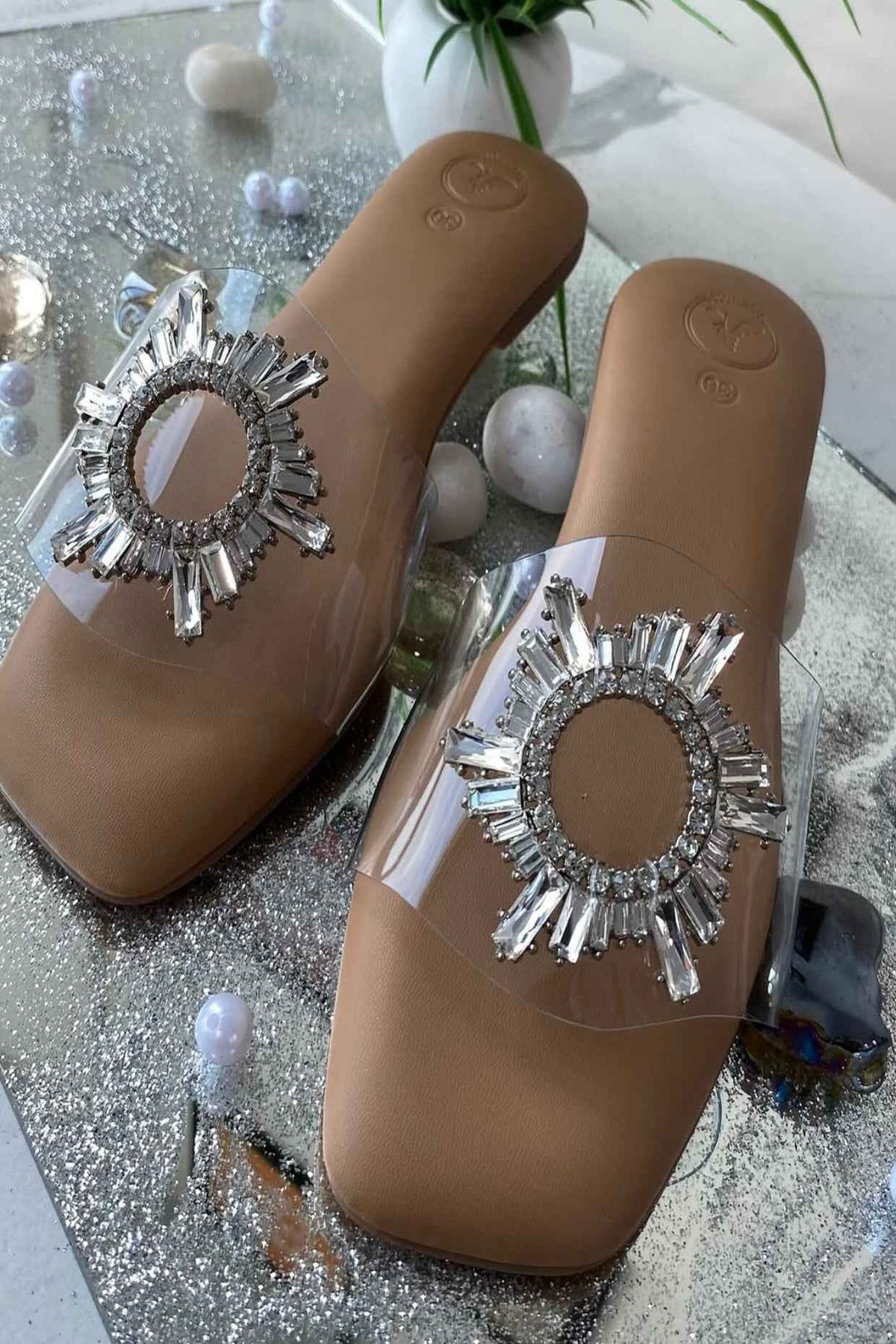 Brown Star Sliders Open - Toe Flats