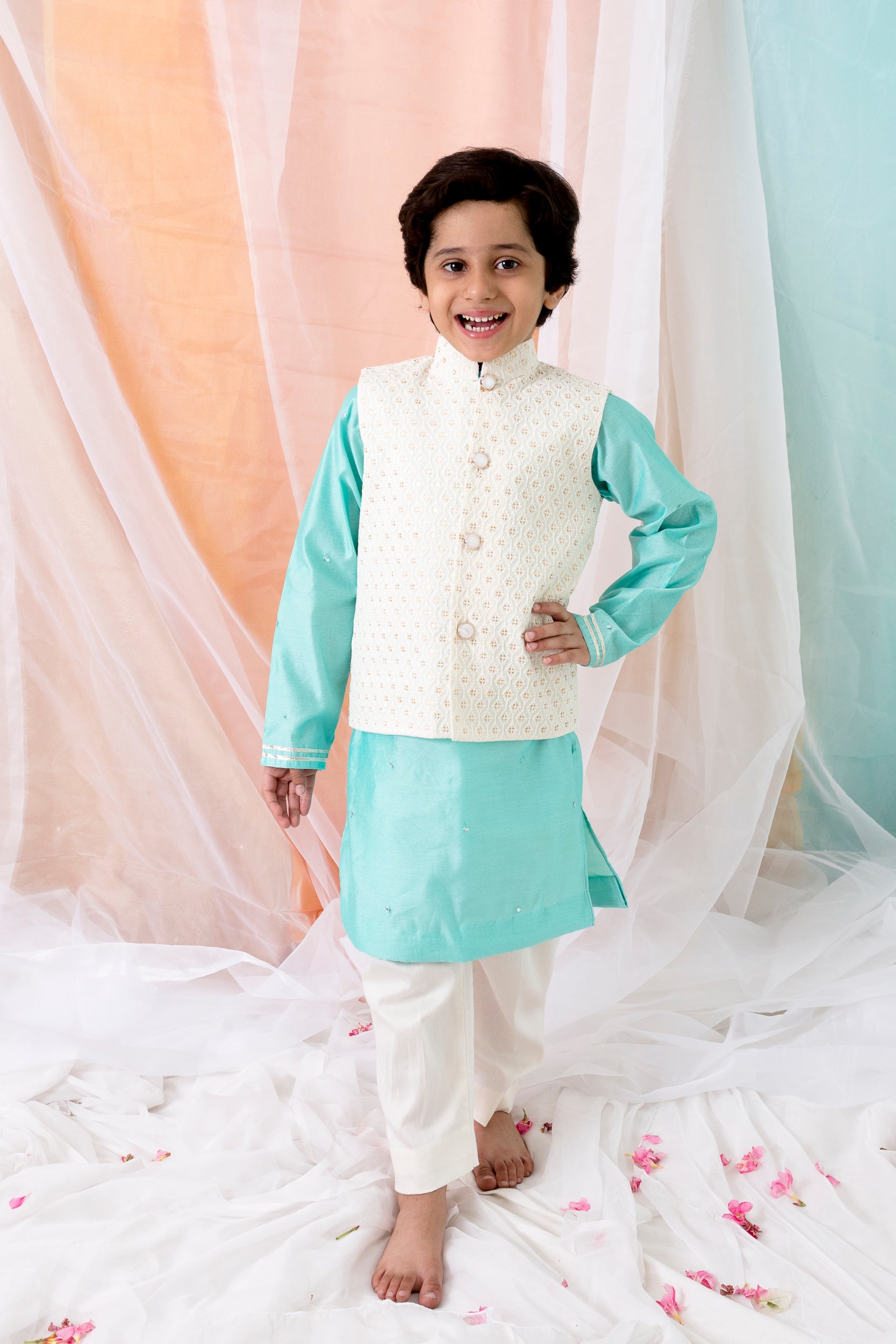 Mirror Work Chanderi Kurta With Sequin And Thread Work Jacket
