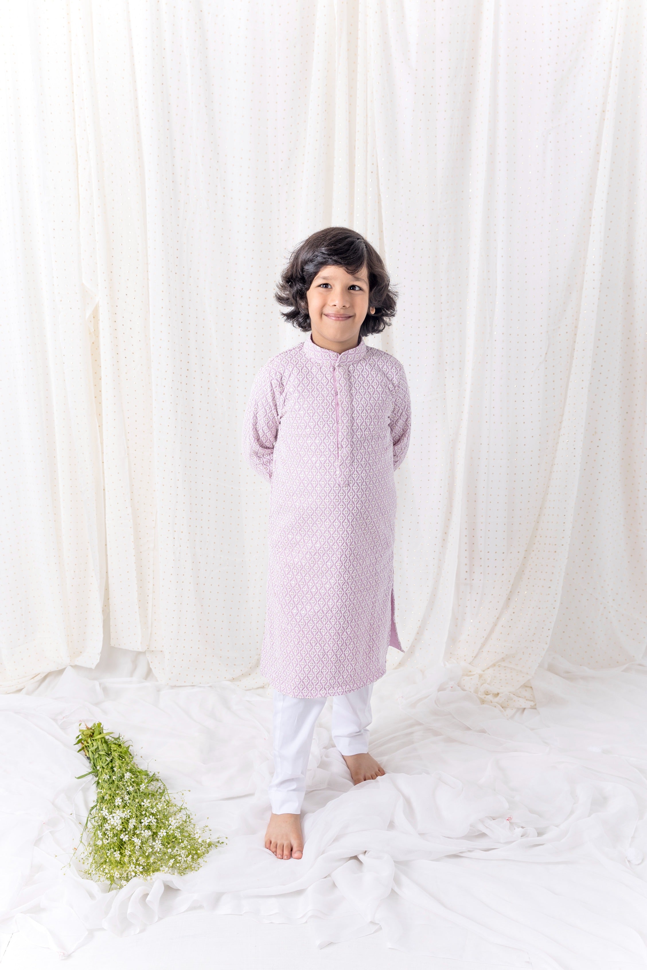 Lilac Sequin And Thread Work Kurta Set