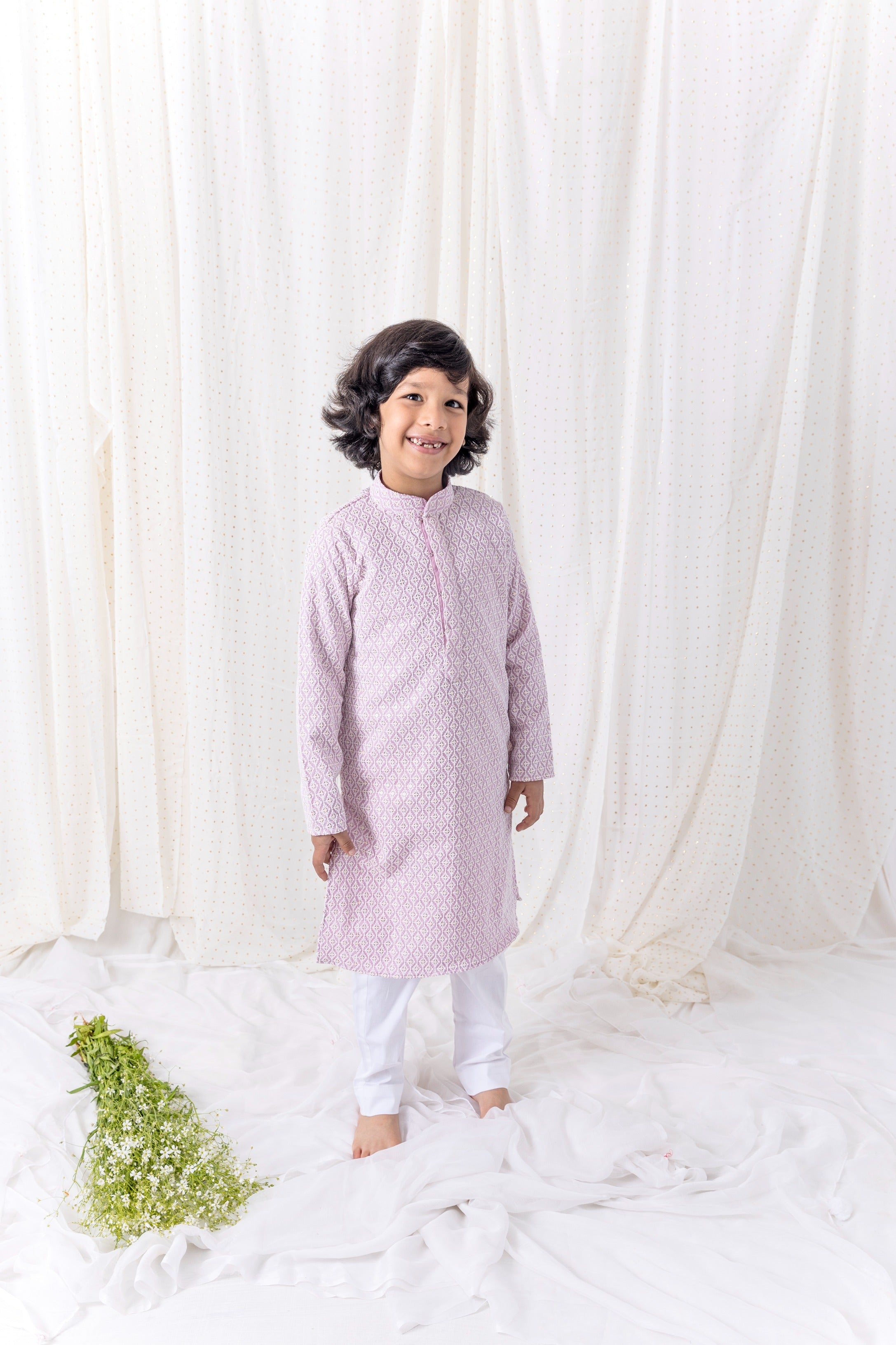 Lilac Sequin And Thread Work Kurta Set
